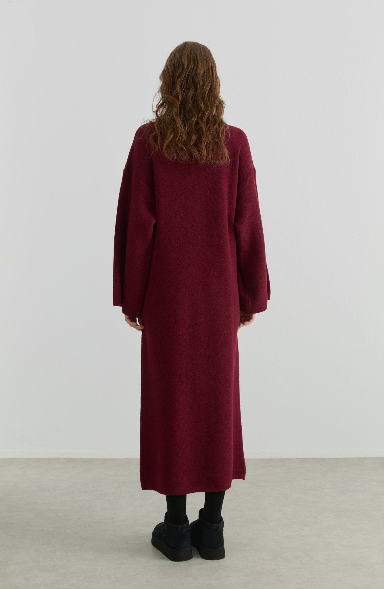 Çelik Örme Pufik Bordo Triko Elbise - Fatma Atasoy