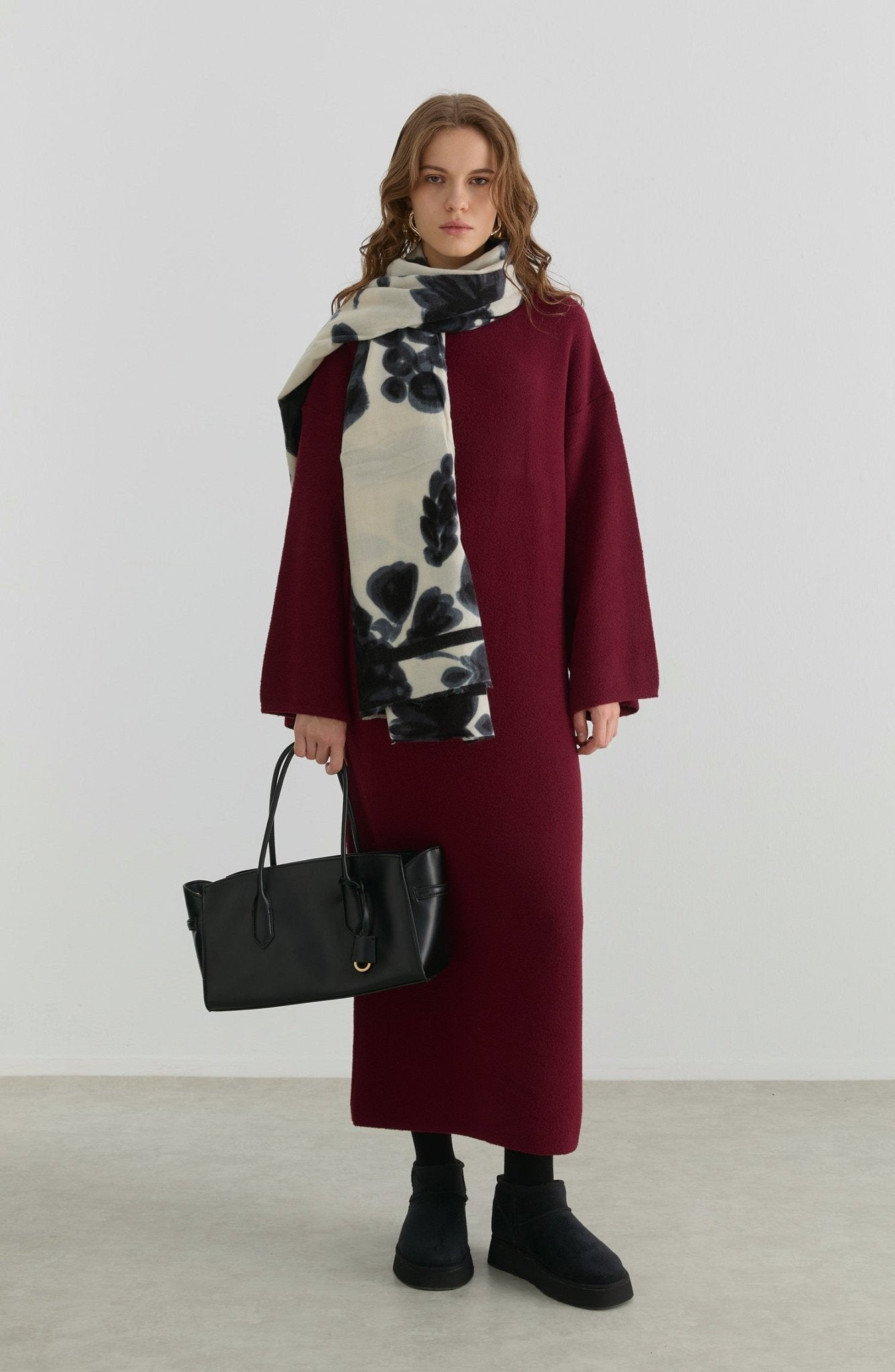 Çelik Örme Pufik Bordo Triko Elbise - Fatma Atasoy