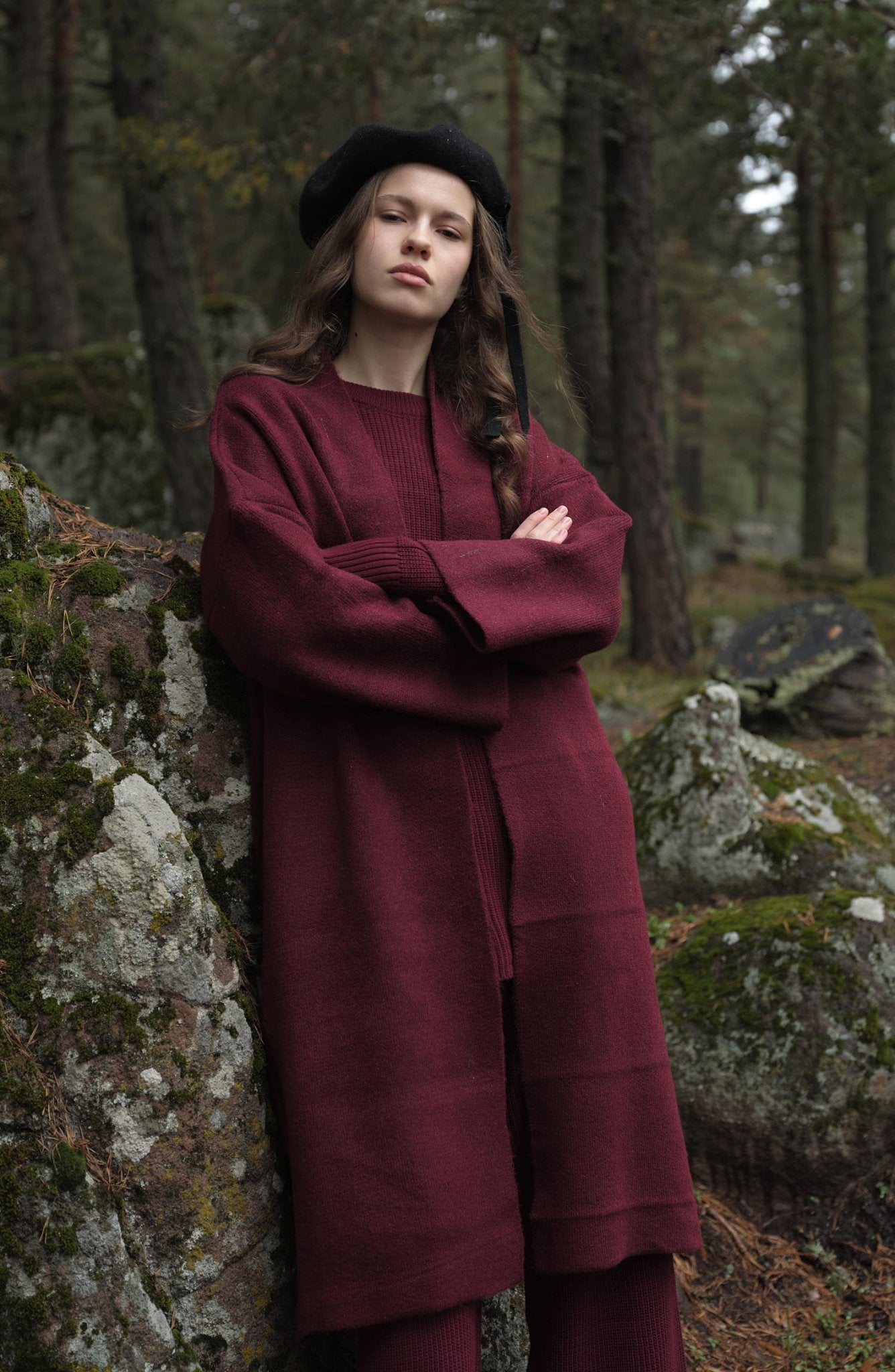 Çelik Örme Pufik Bordo Triko Hırka - Fatma Atasoy