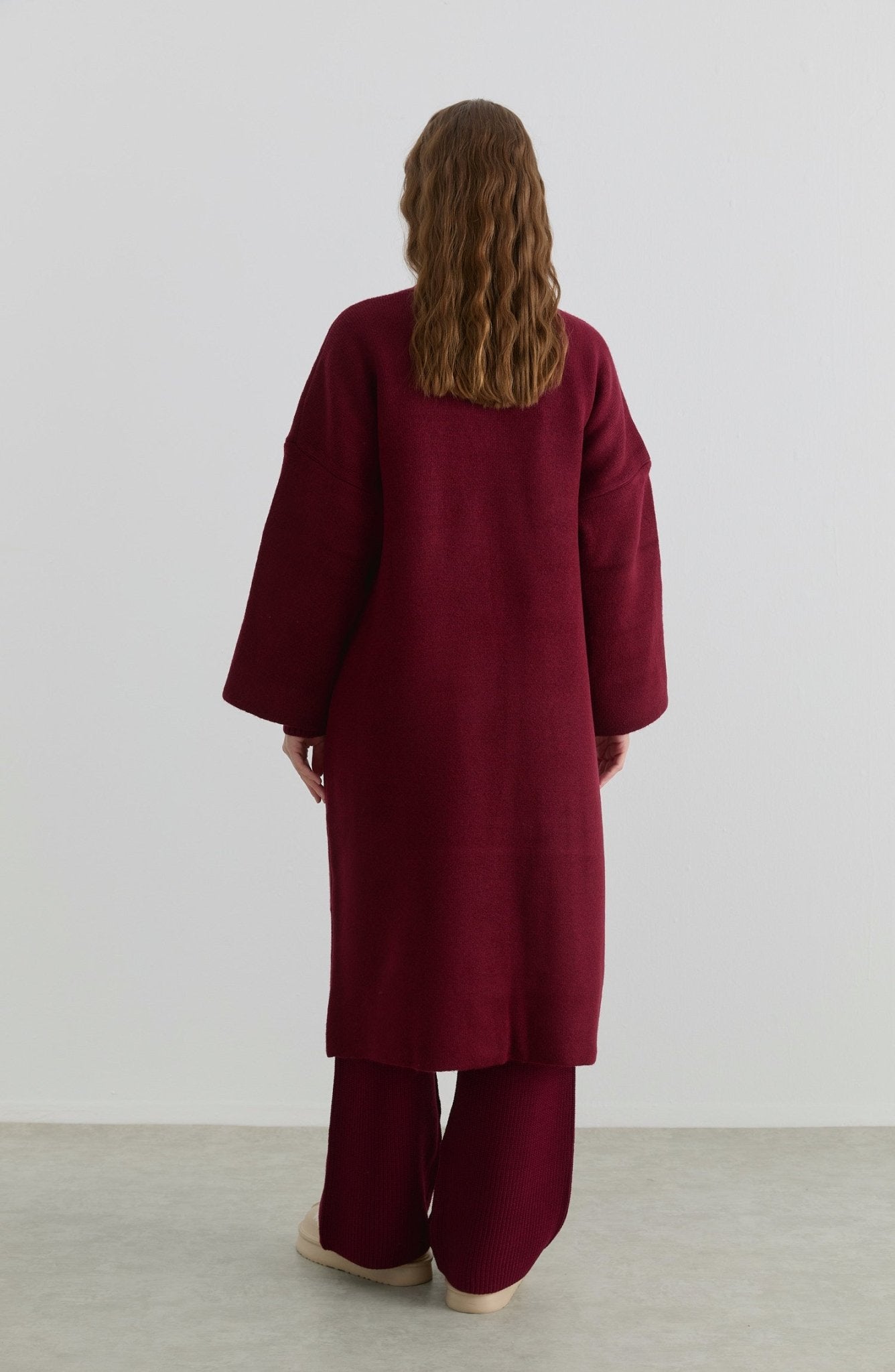 Çelik Örme Pufik Bordo Triko Hırka - Fatma Atasoy