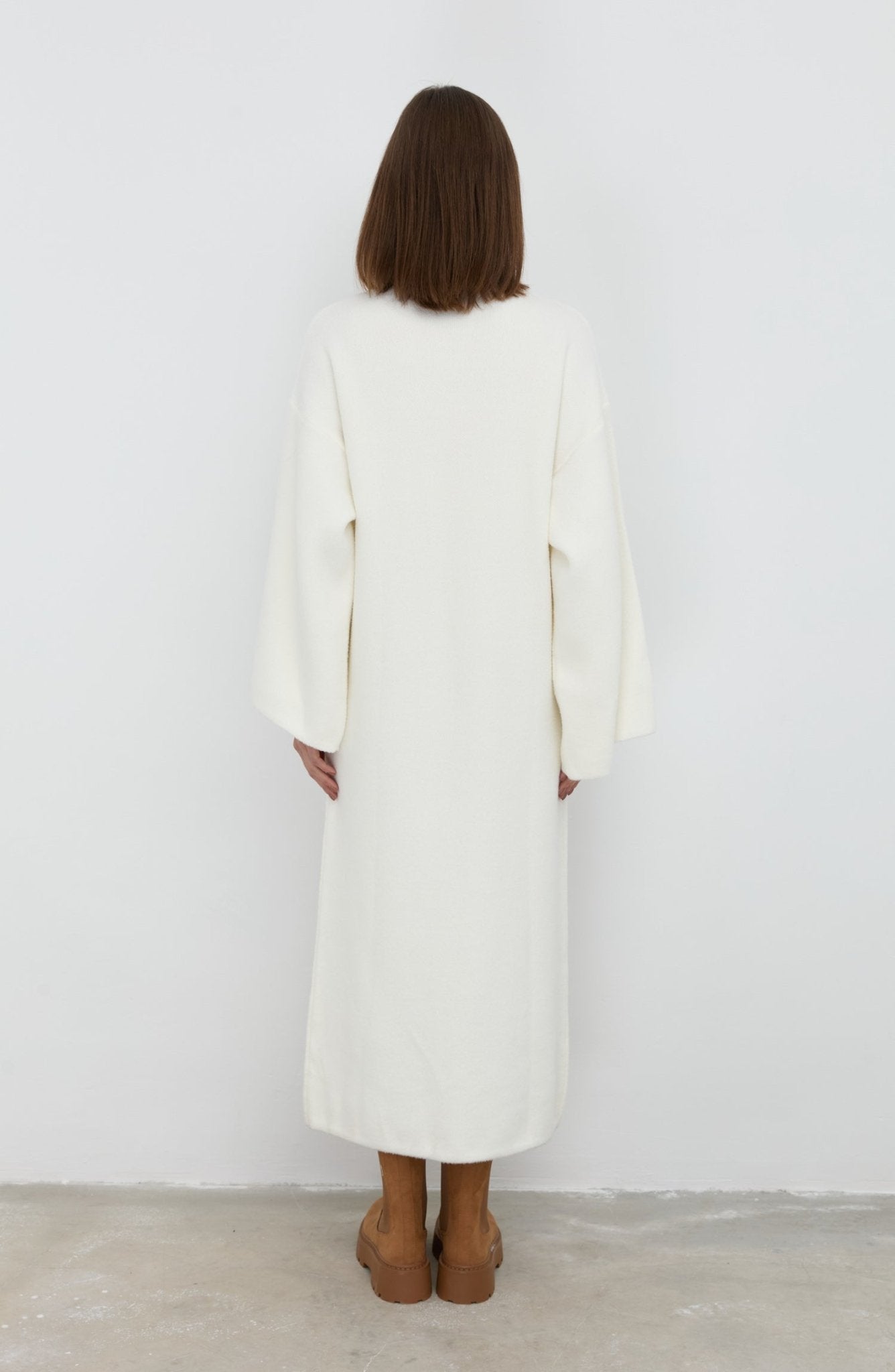 Çelik Örme Pufik Ekru Triko Elbise - Fatma Atasoy