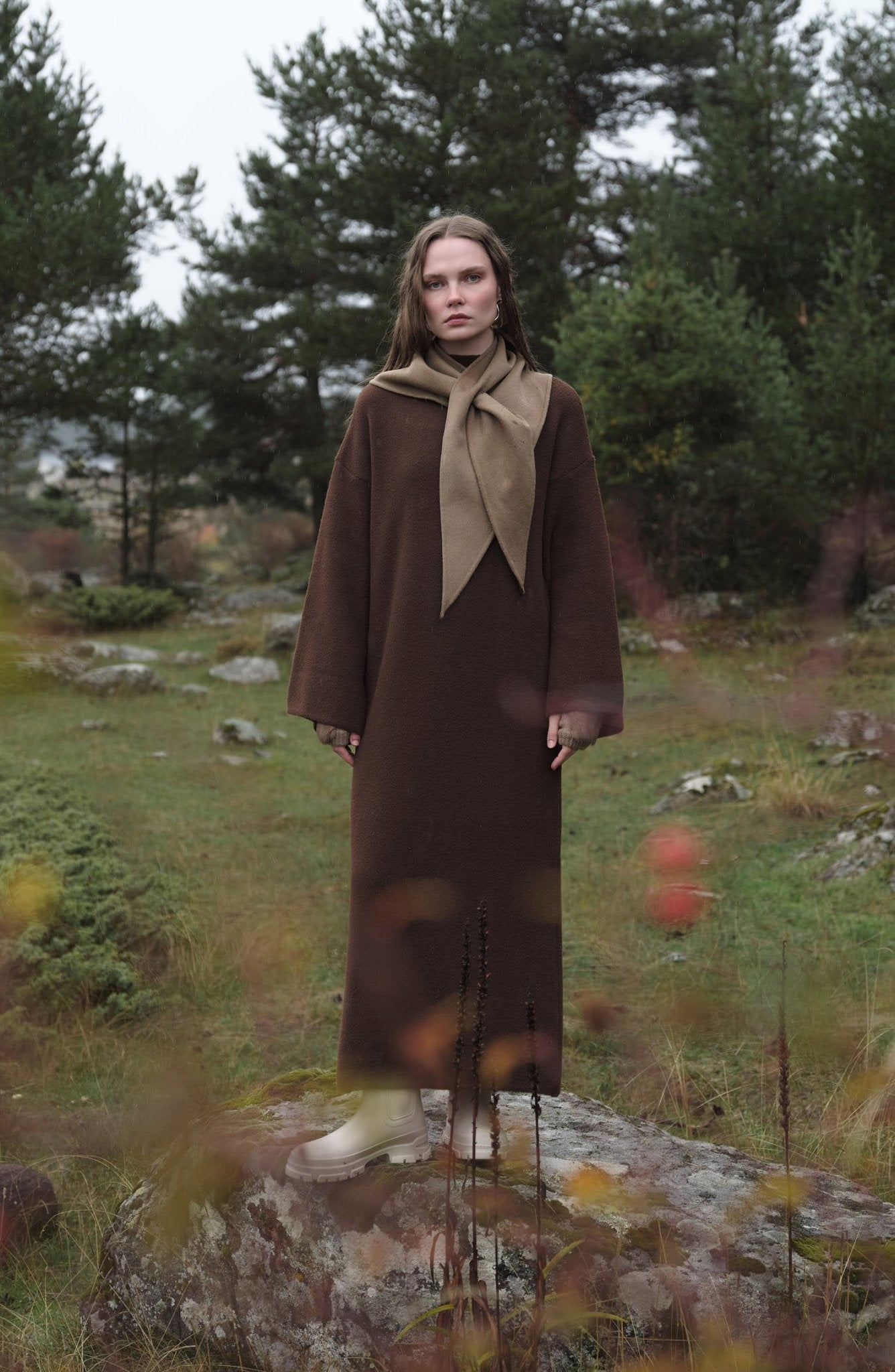 Çelik Örme Pufik Kahverengi Triko Elbise - Fatma Atasoy