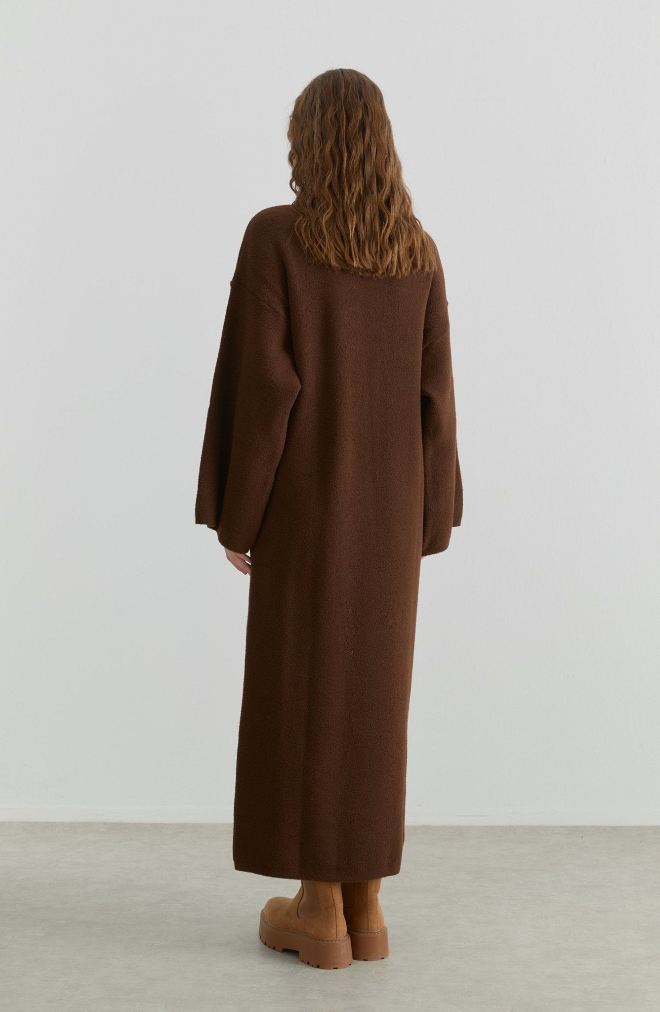 Çelik Örme Pufik Kahverengi Triko Elbise - Fatma Atasoy