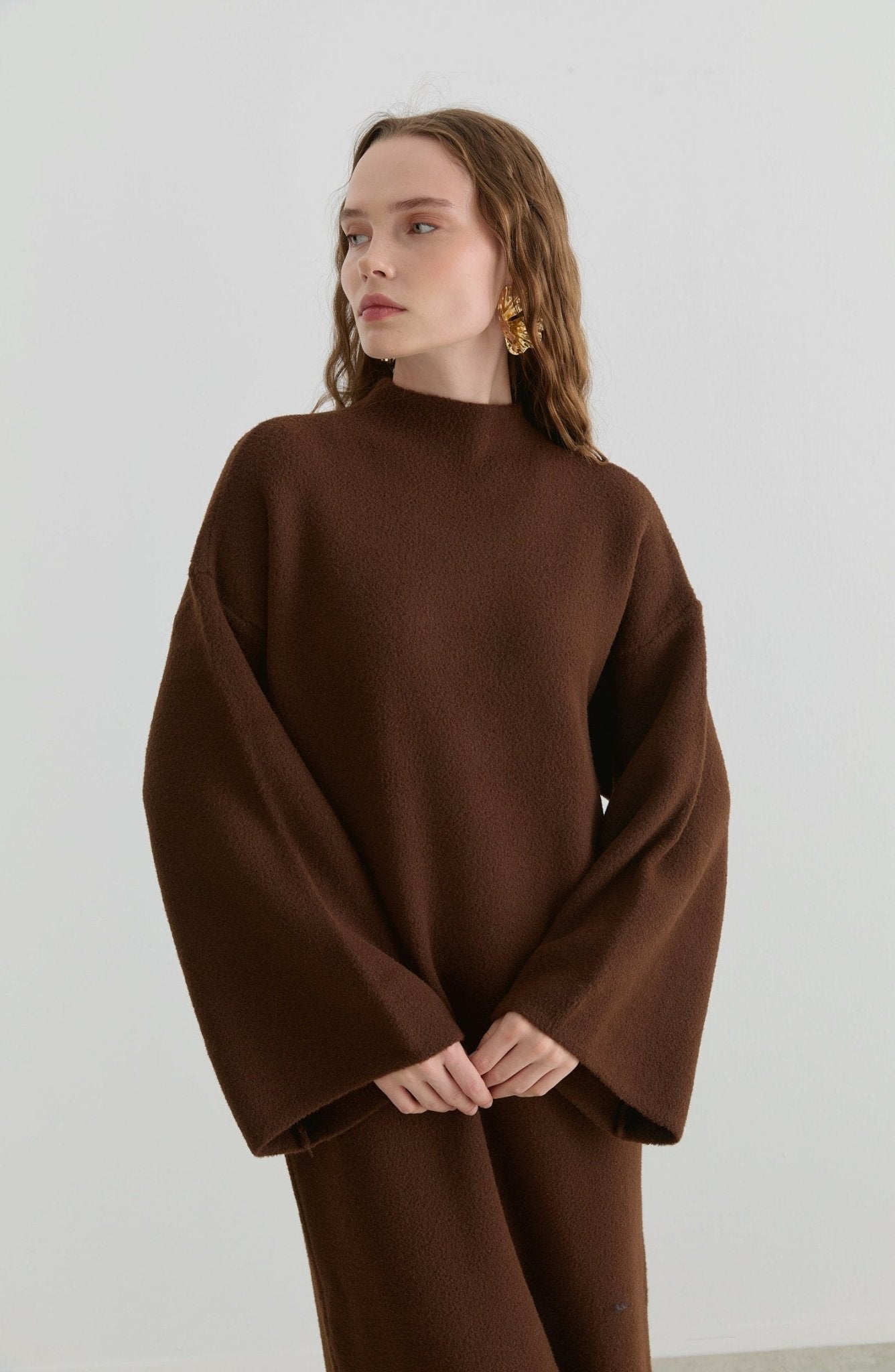 Çelik Örme Pufik Kahverengi Triko Elbise - Fatma Atasoy