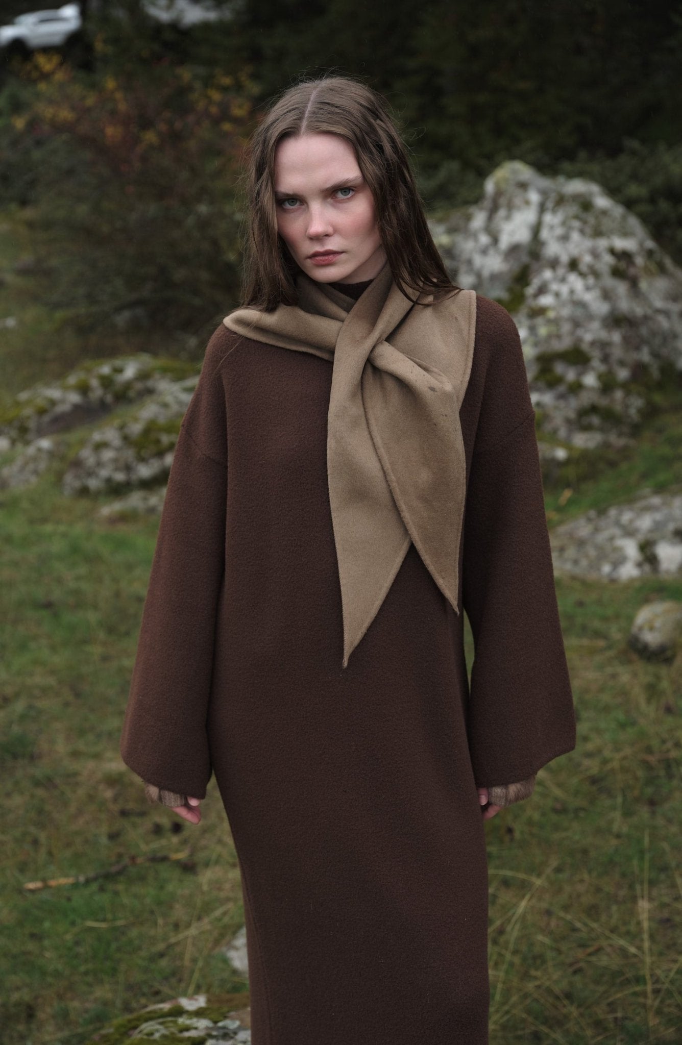 Çelik Örme Pufik Kahverengi Triko Elbise - Fatma Atasoy