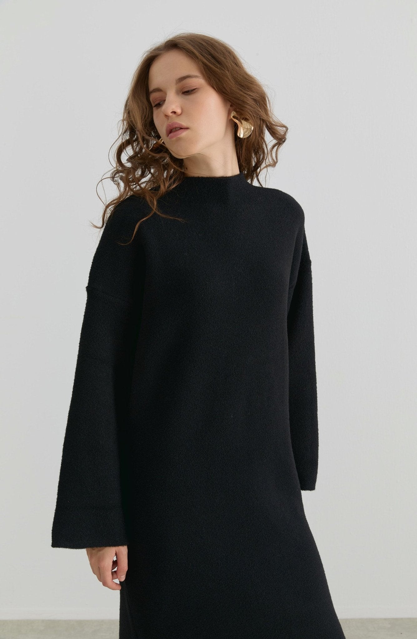 Çelik Örme Pufik Siyah Triko Elbise - Fatma Atasoy