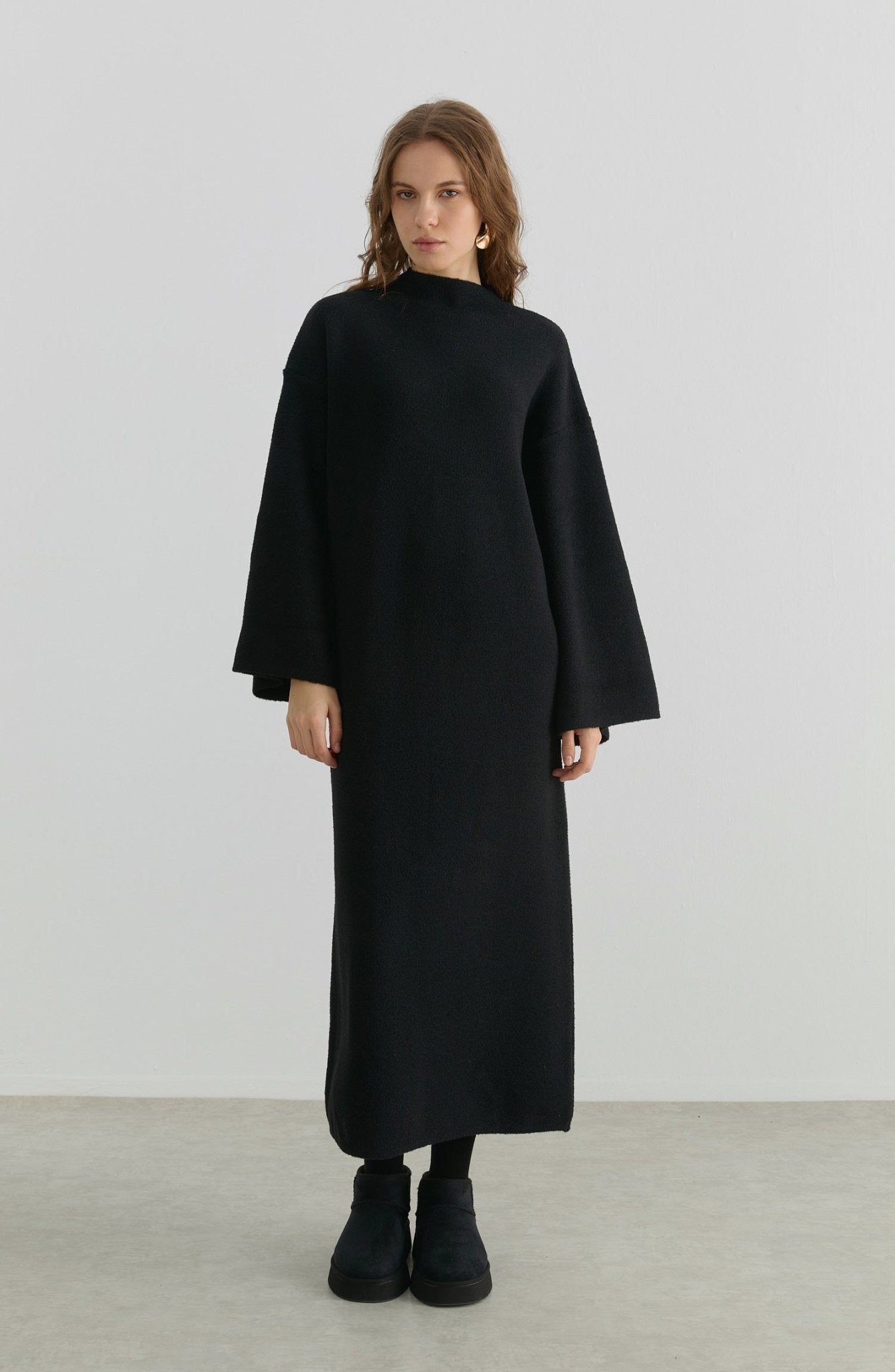 Çelik Örme Pufik Siyah Triko Elbise - Fatma Atasoy