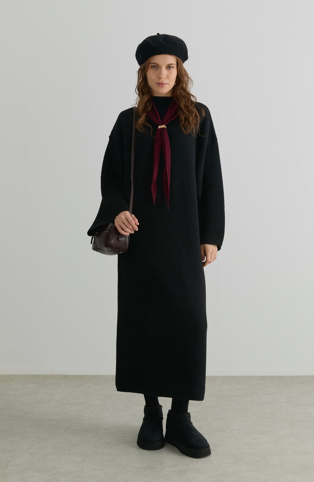 Çelik Örme Pufik Siyah Triko Elbise - Fatma Atasoy