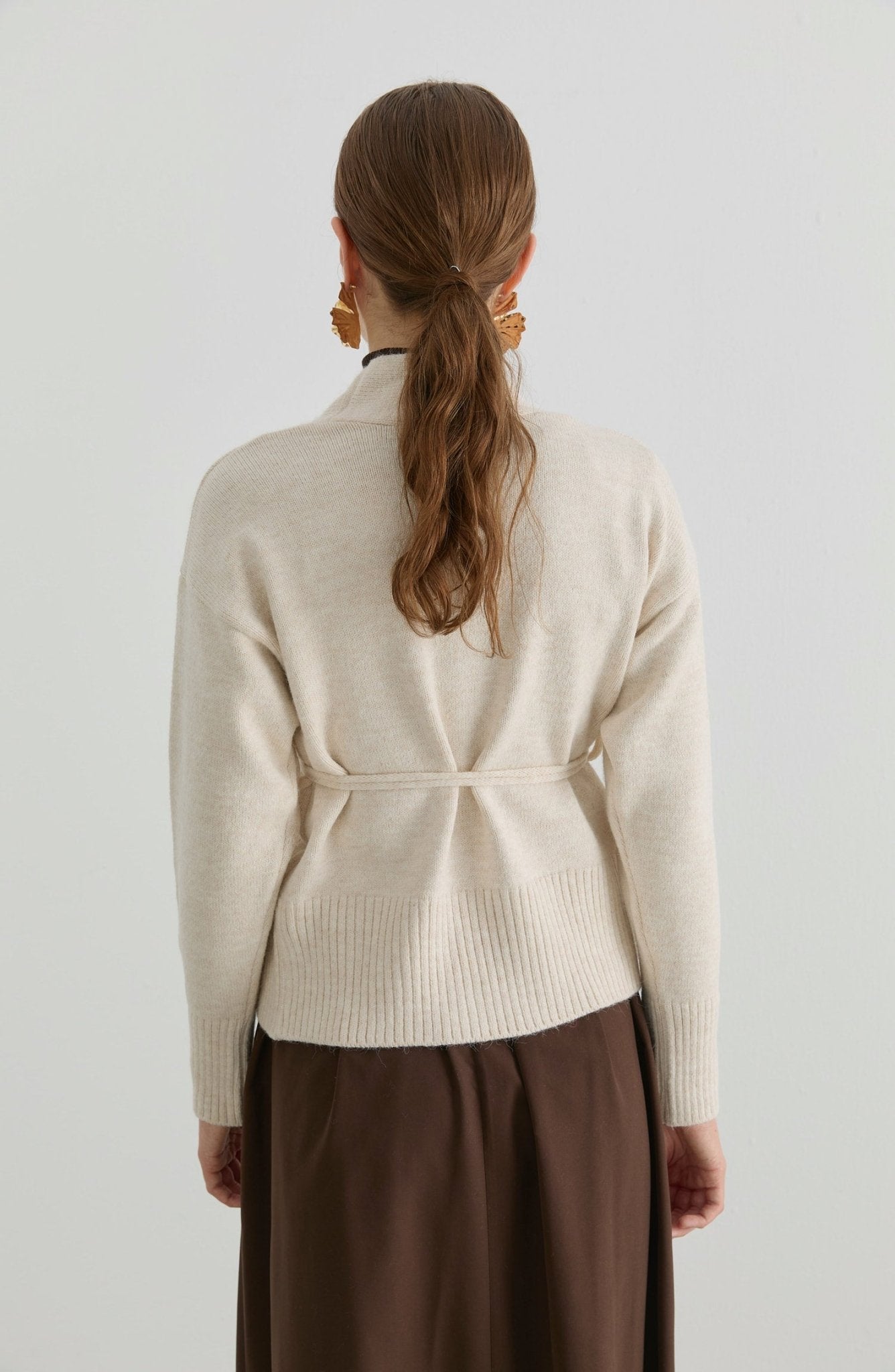 Çelik Örme V Yaka Bağlamalı Taş Kısa Triko Hırka - Fatma Atasoy