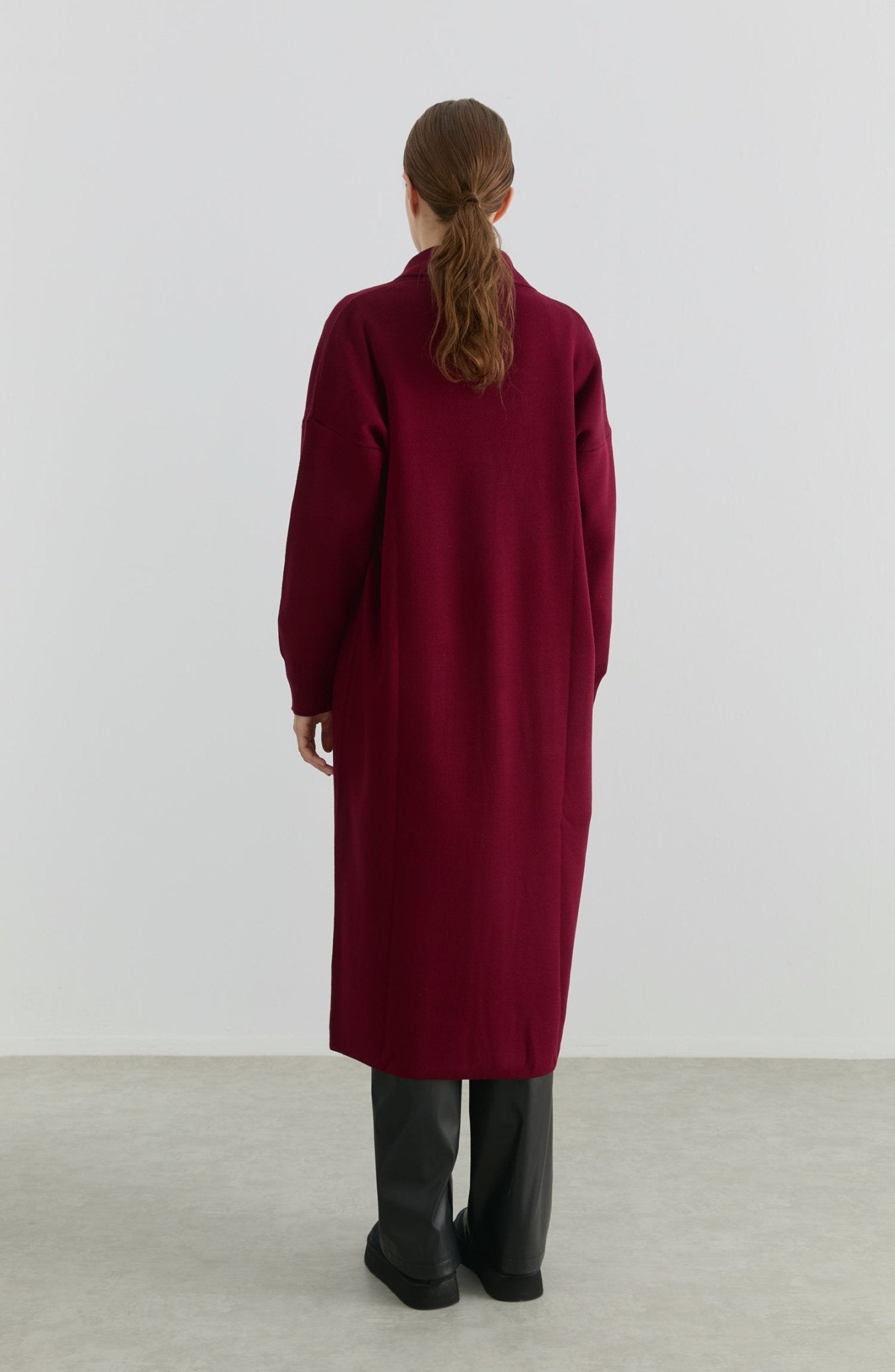 Cepli Maksi Bordo Triko Hırka - Fatma Atasoy