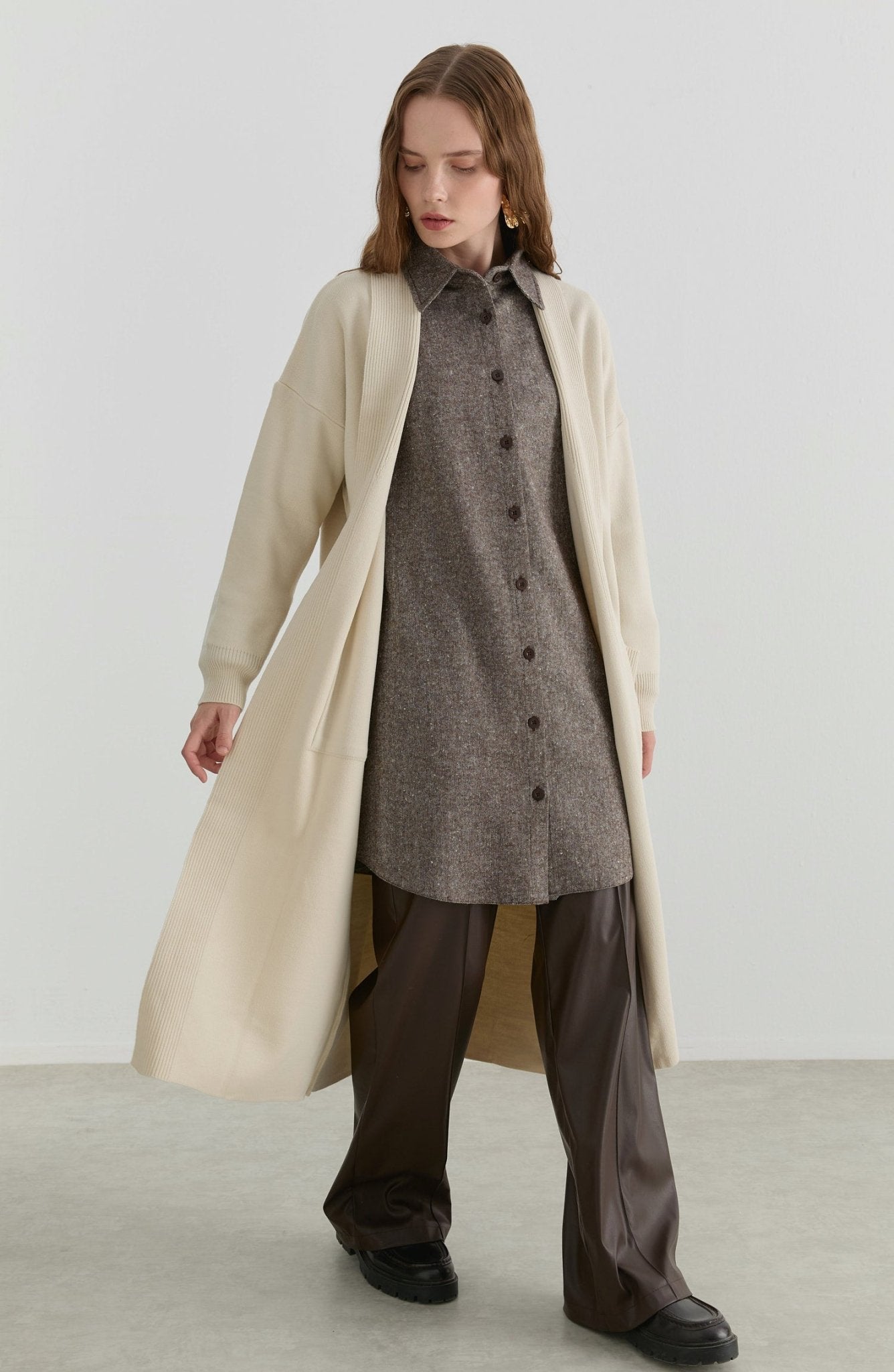 Cepli Maksi Ekru Triko Hırka - Fatma Atasoy