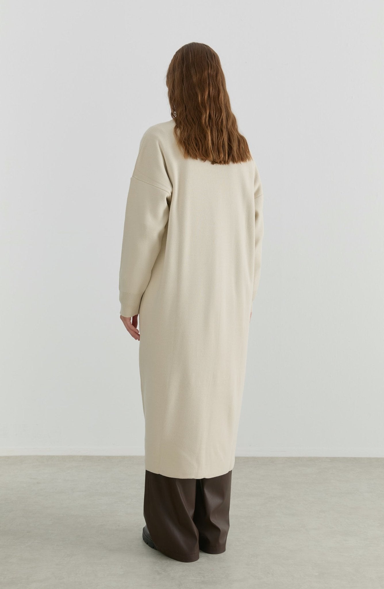 Cepli Maksi Ekru Triko Hırka - Fatma Atasoy