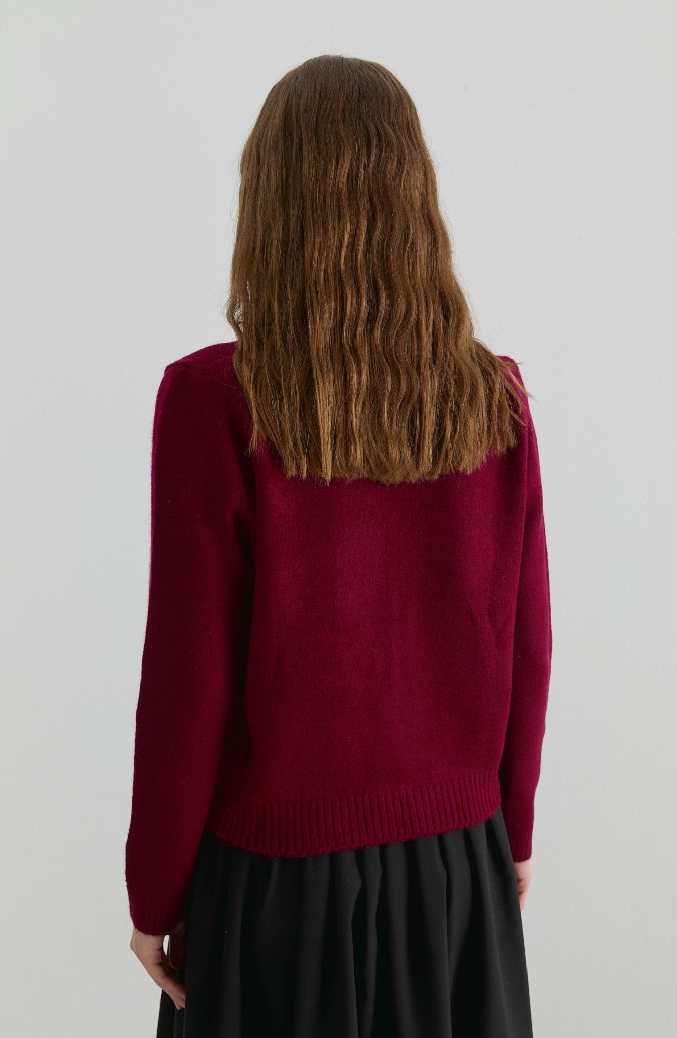 Çiçek Nakışlı Bordo Kısa Triko Hırka - Fatma Atasoy