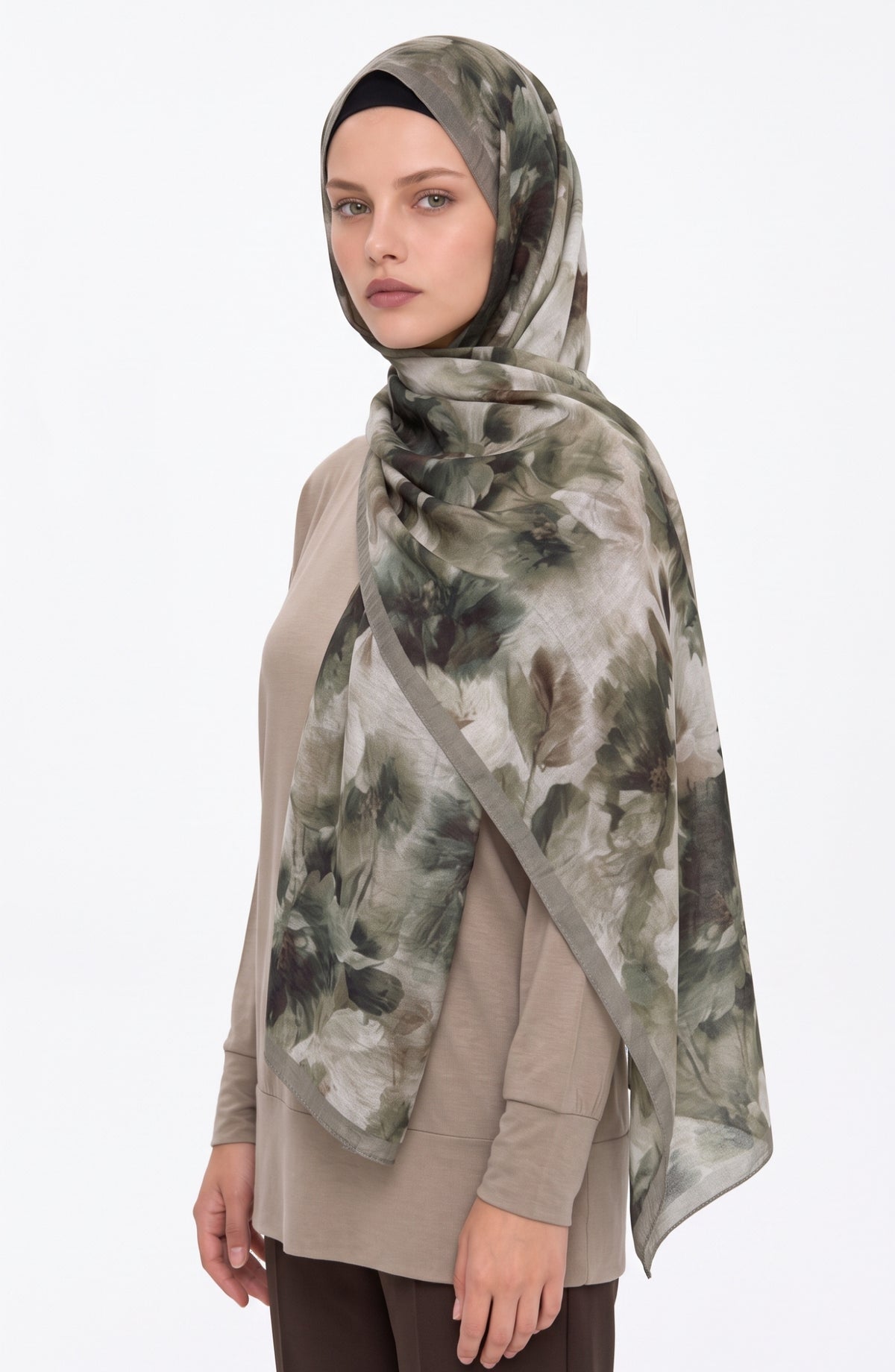 Flora Mist Desenli Yeşil Şal
