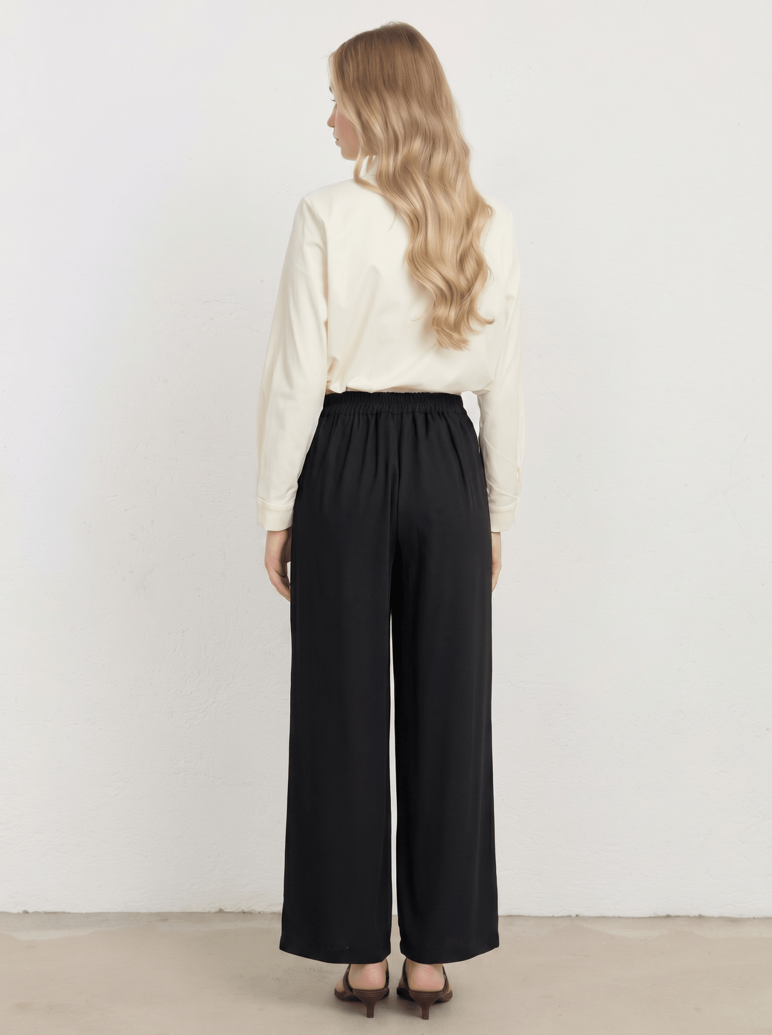 Çift Pile Siyah Rayon Palazzo Pantolon - Fatma Atasoy