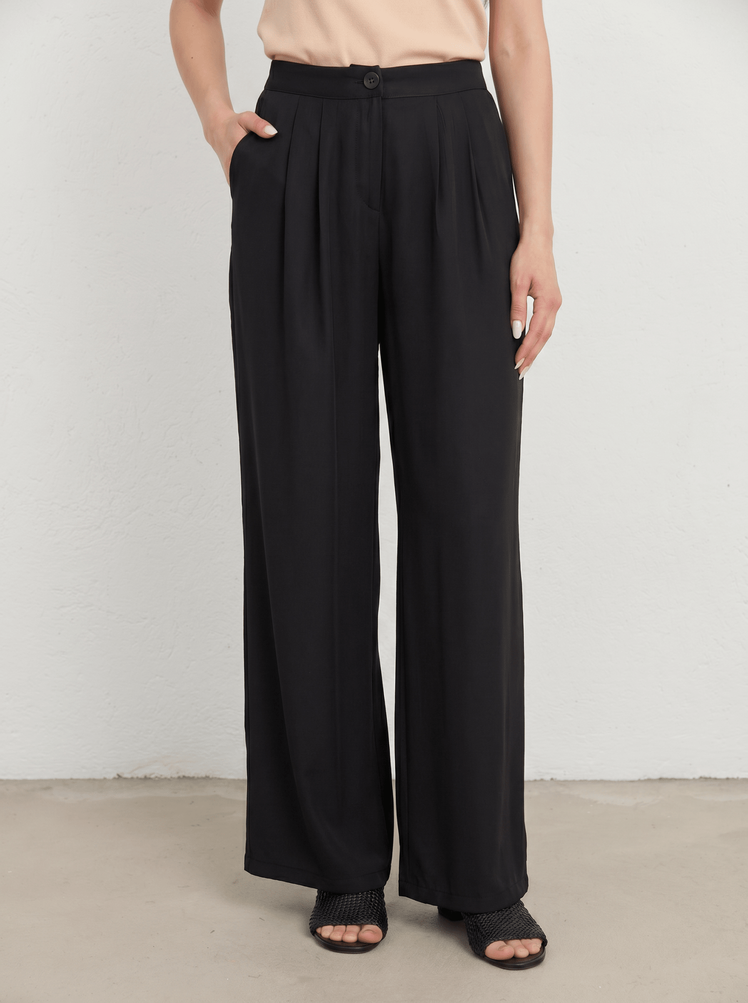 Çift Pile Siyah Rayon Palazzo Pantolon - Fatma Atasoy