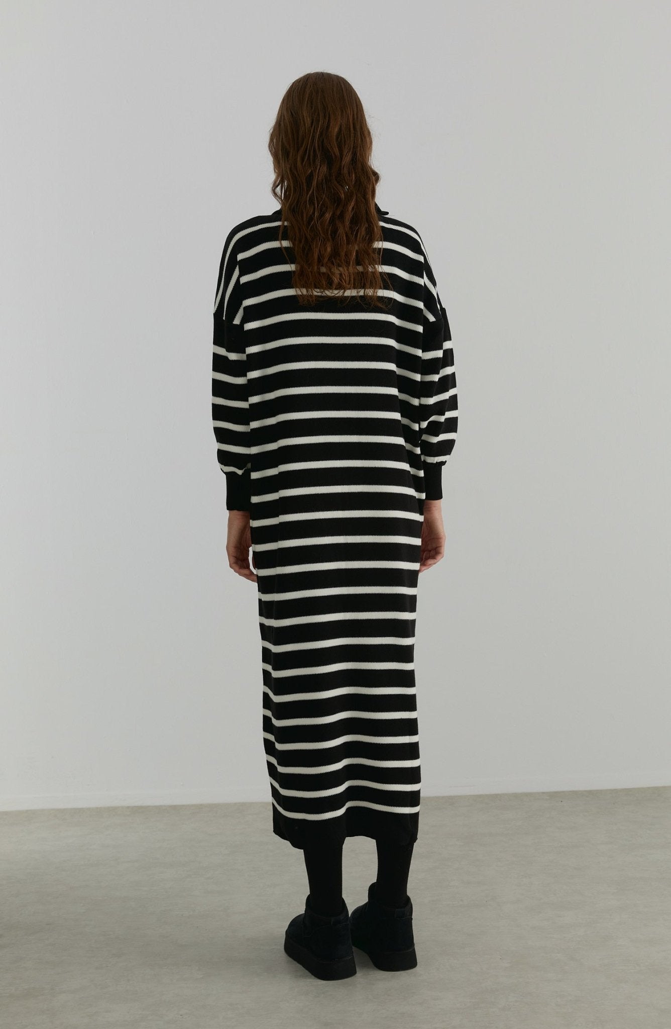 Çizgili Siyah Triko Elbise - Fatma Atasoy