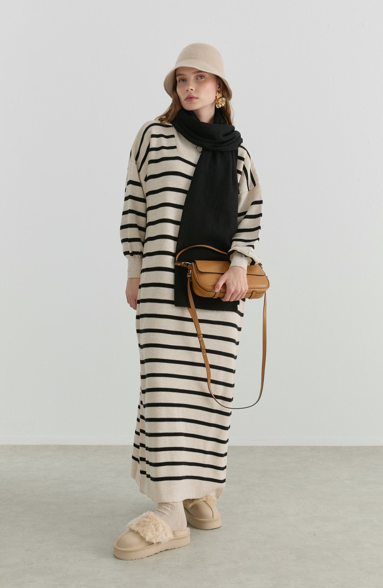 Çizgili Taş Triko Elbise - Fatma Atasoy