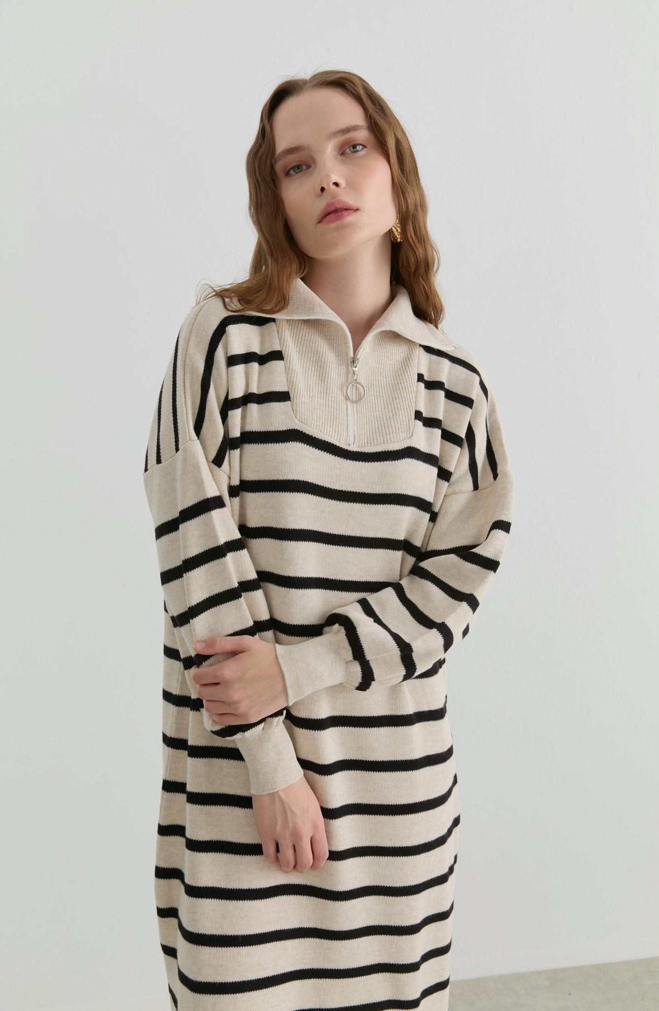 Çizgili Taş Triko Elbise - Fatma Atasoy