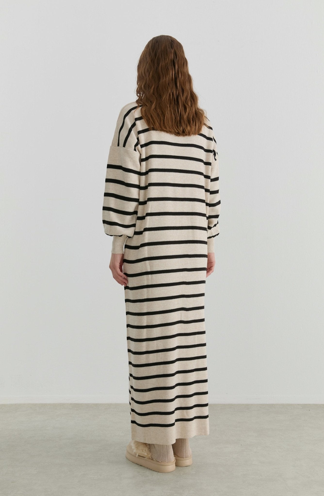 Çizgili Taş Triko Elbise - Fatma Atasoy