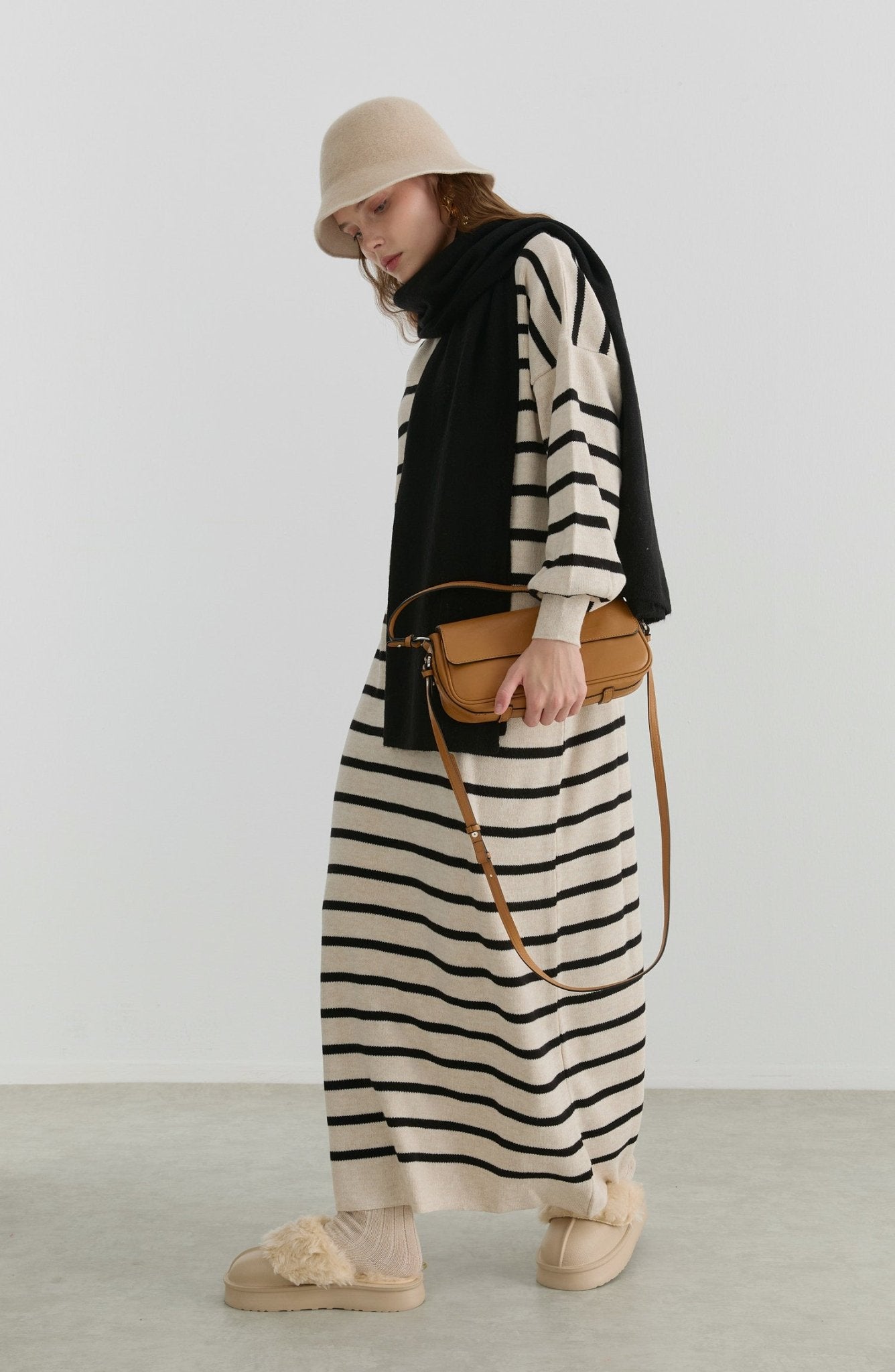 Çizgili Taş Triko Elbise - Fatma Atasoy