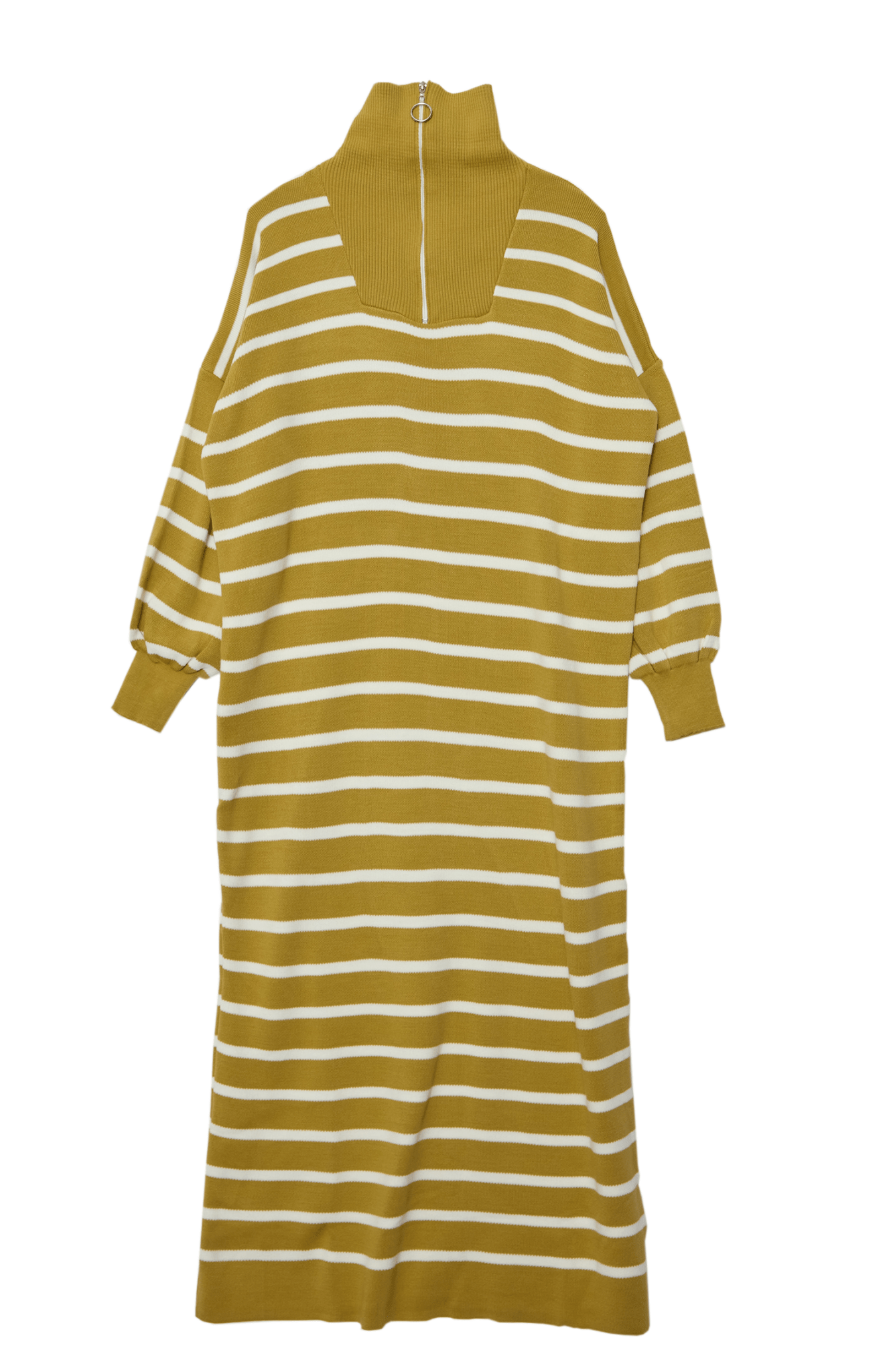 Çizgili Yağ Yeşili Triko Elbise - Fatma Atasoy