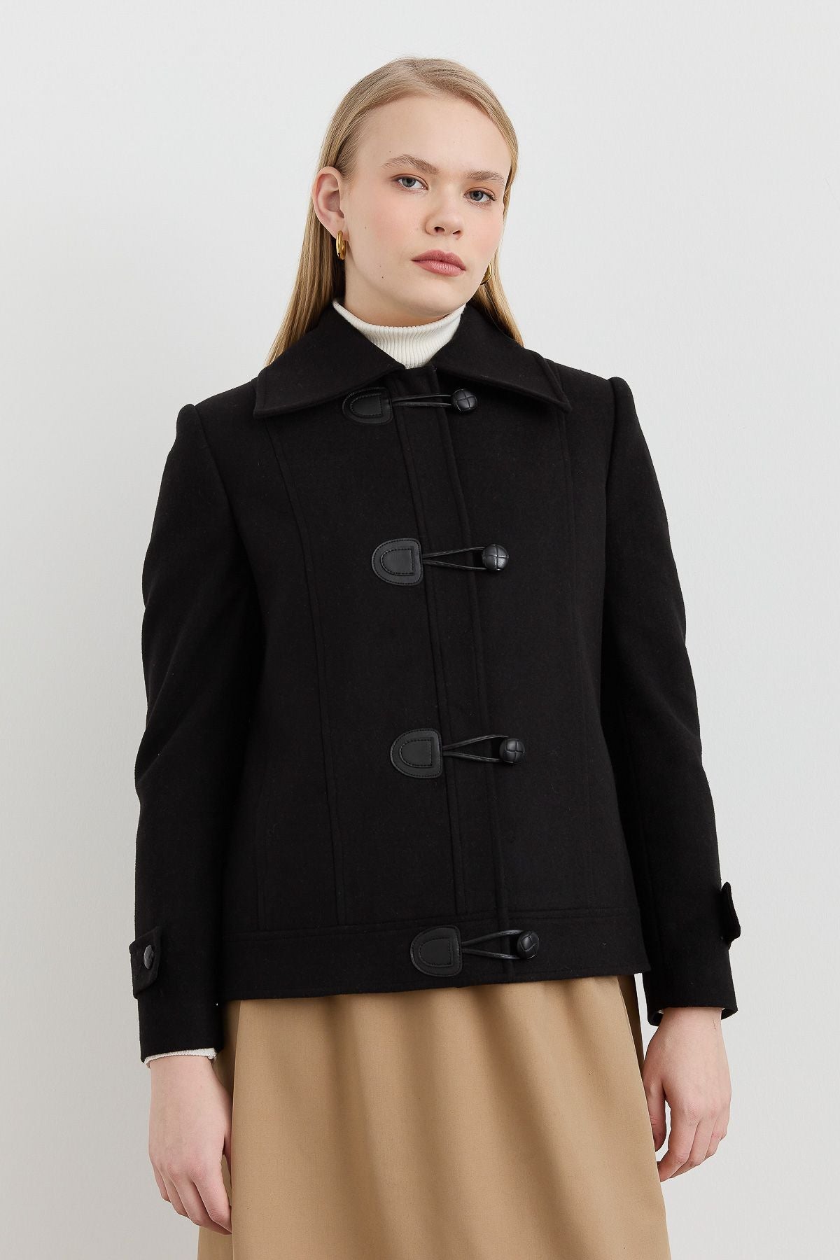 Çoban Düğmeli Ceket Kaban Siyah - Fatma Atasoy