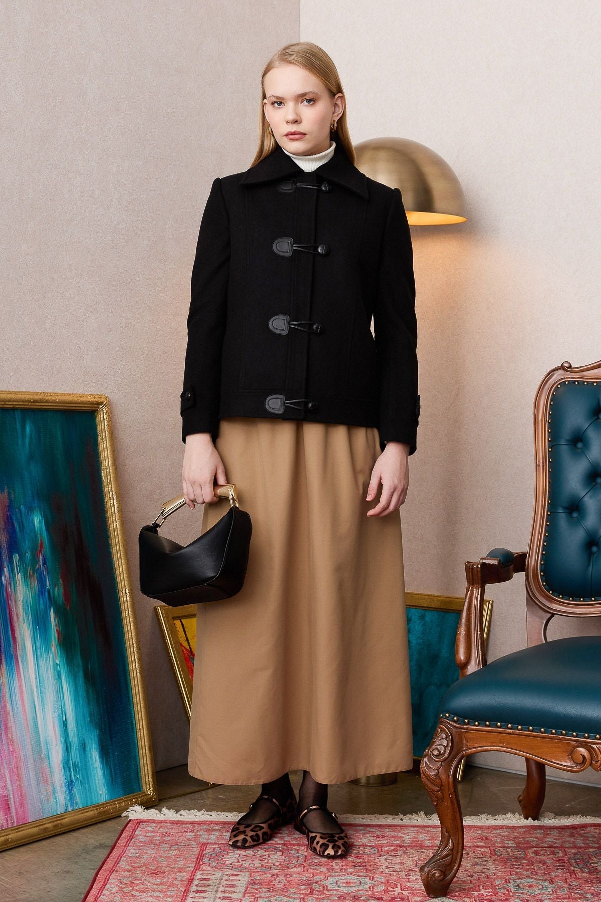 Çoban Düğmeli Ceket Kaban Siyah - Fatma Atasoy