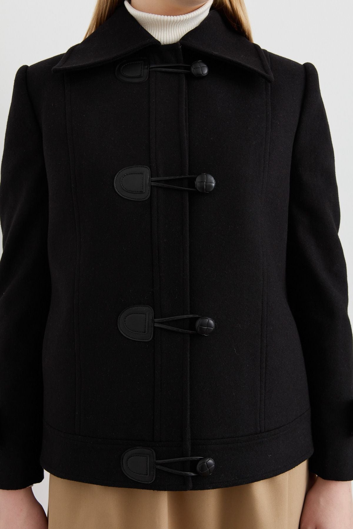 Çoban Düğmeli Ceket Kaban Siyah - Fatma Atasoy