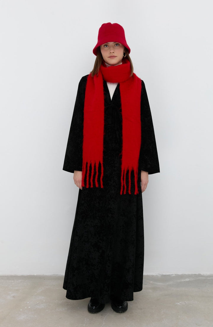 Crach Kadife Bağlamalı Siyah Kimono - Fatma Atasoy