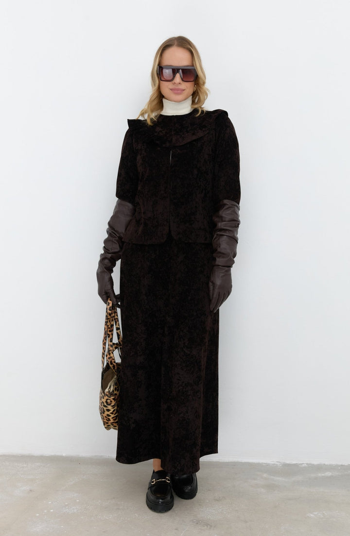 Crach Kadife Fırfırlı Kahverengi Ceket - Fatma Atasoy