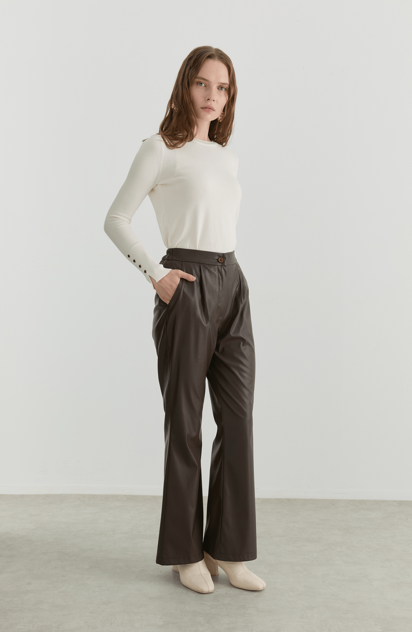 Deri Acı Kahve İspanyol Paça Pantolon - Fatma Atasoy