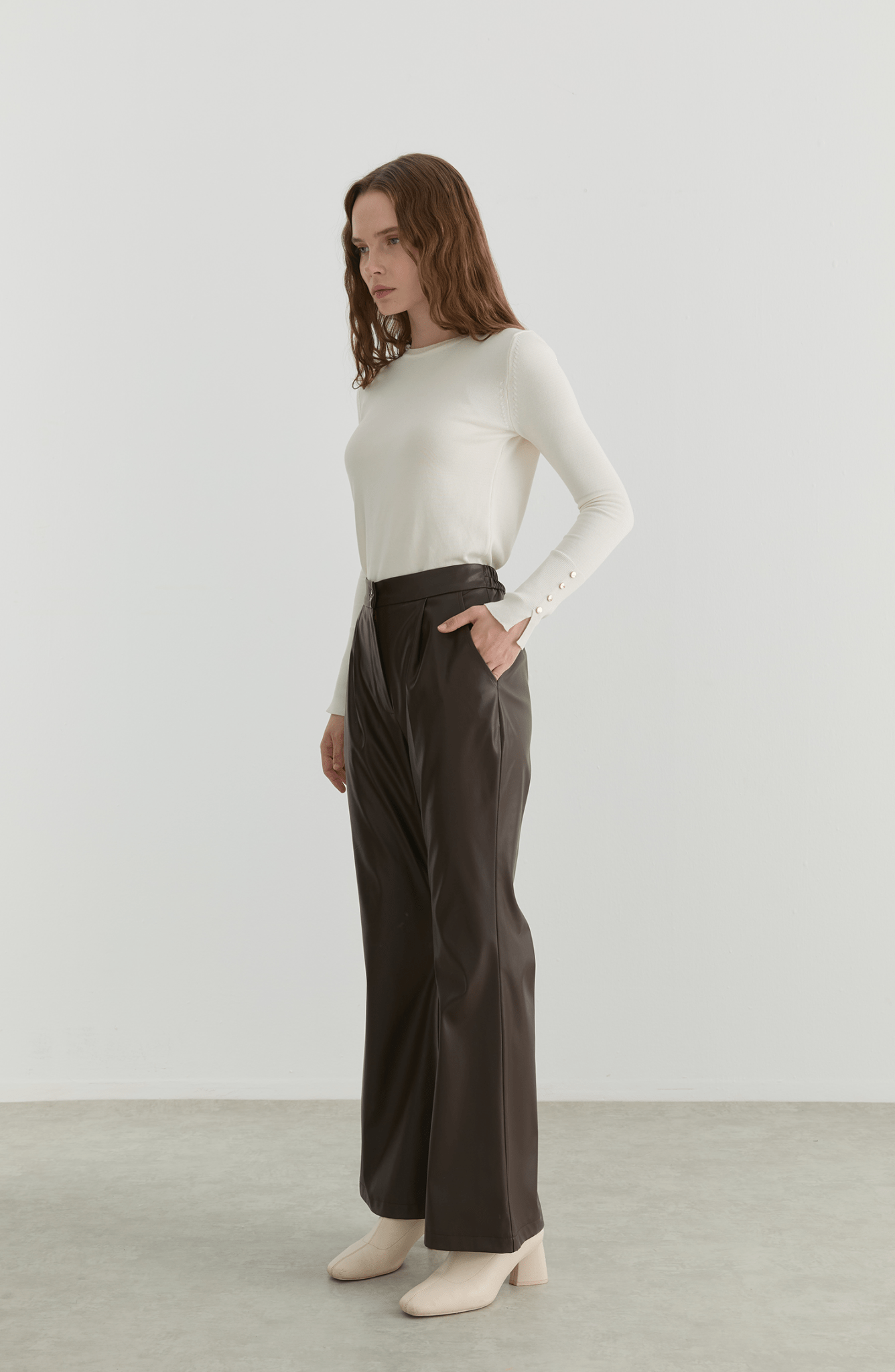 Deri Acı Kahve İspanyol Paça Pantolon - Fatma Atasoy