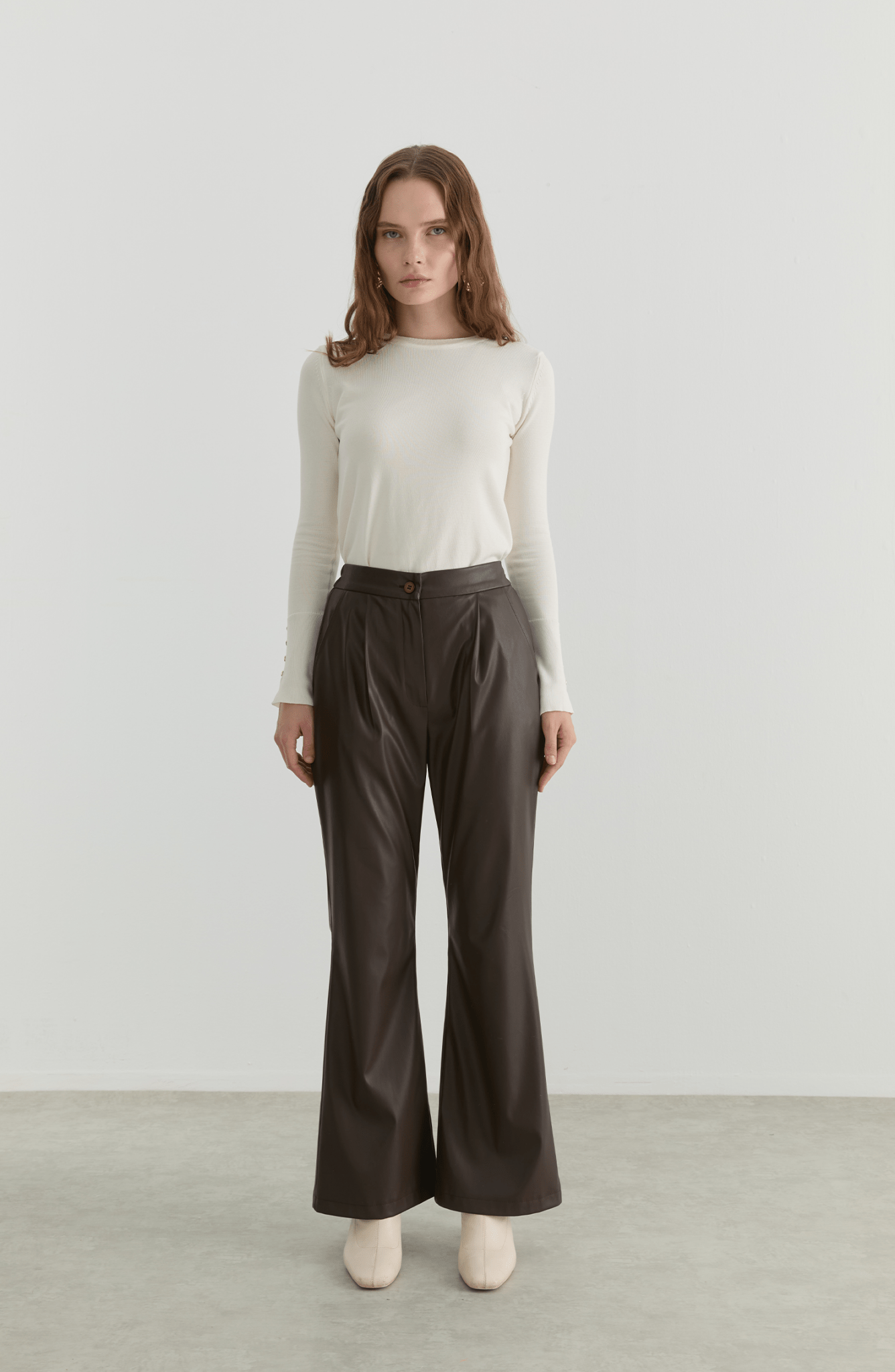 Deri Acı Kahve İspanyol Paça Pantolon - Fatma Atasoy