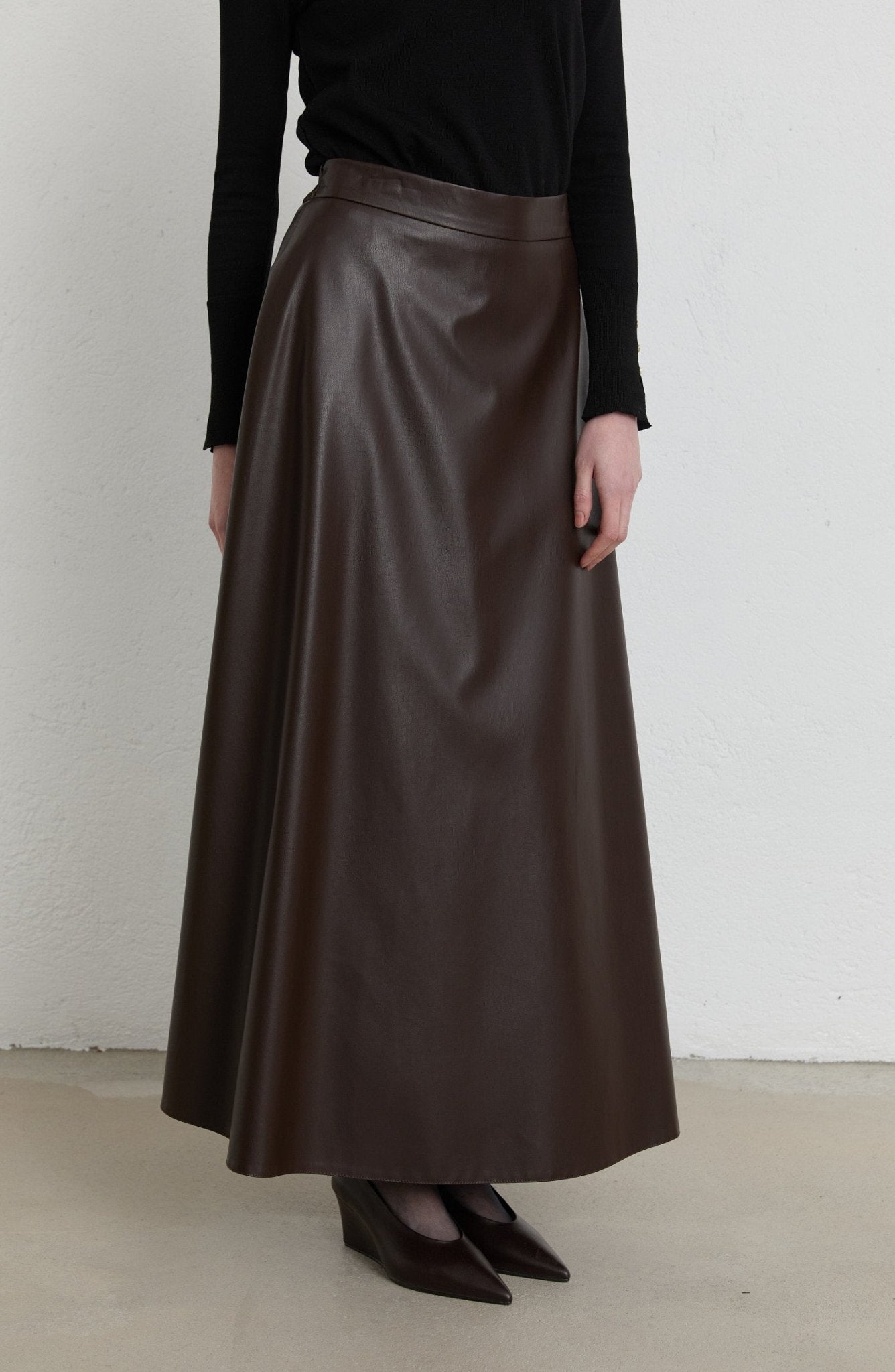 Deri Acı Kahve Kloş Etek - Fatma Atasoy