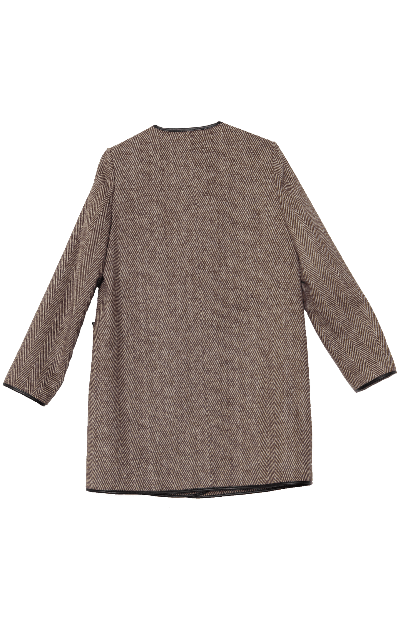 Deri Biyeli Balıksırtı Sütlü Kahve Ceket Kaban - Fatma Atasoy