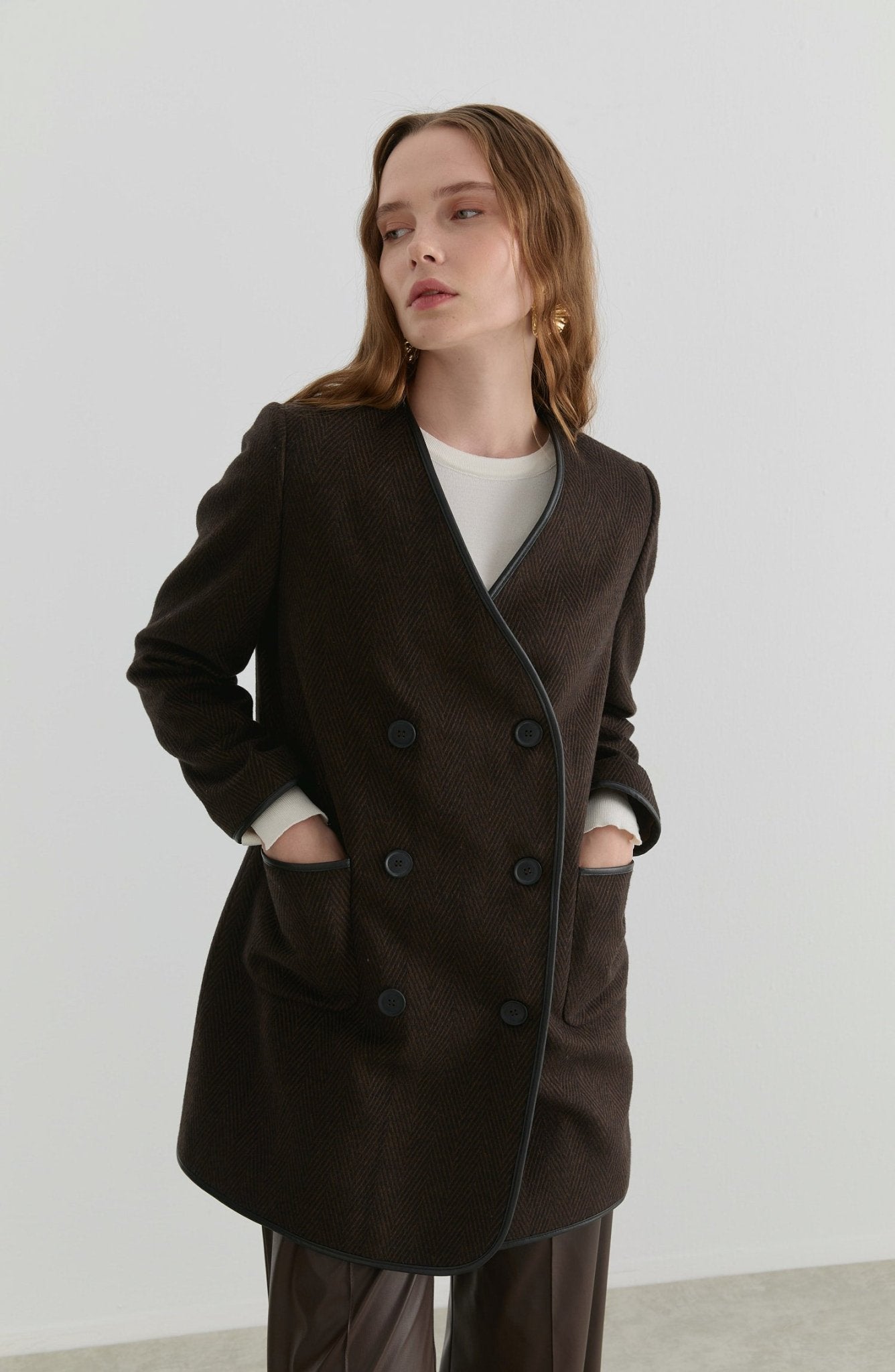 Deri Biyeli Balıksırtı Taba Ceket Kaban - Fatma Atasoy