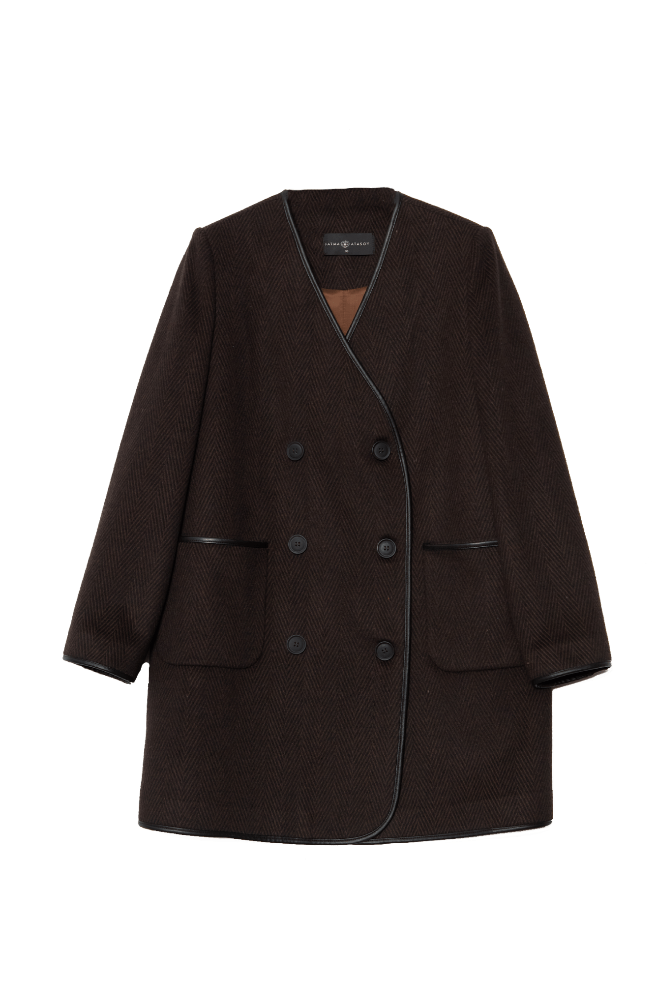 Deri Biyeli Balıksırtı Taba Ceket Kaban - Fatma Atasoy