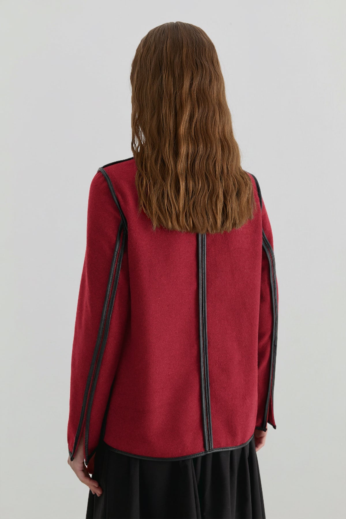 Deri Biyeli Bordo Midi Ceket - Fatma Atasoy