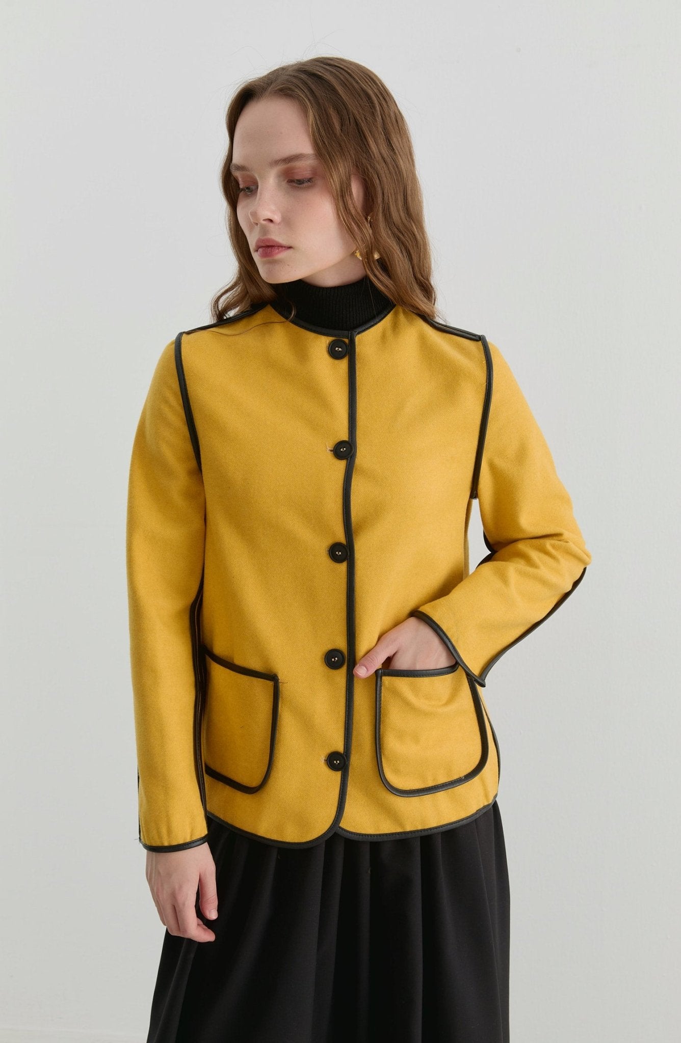 Deri Biyeli Sarı Midi Ceket - Fatma Atasoy