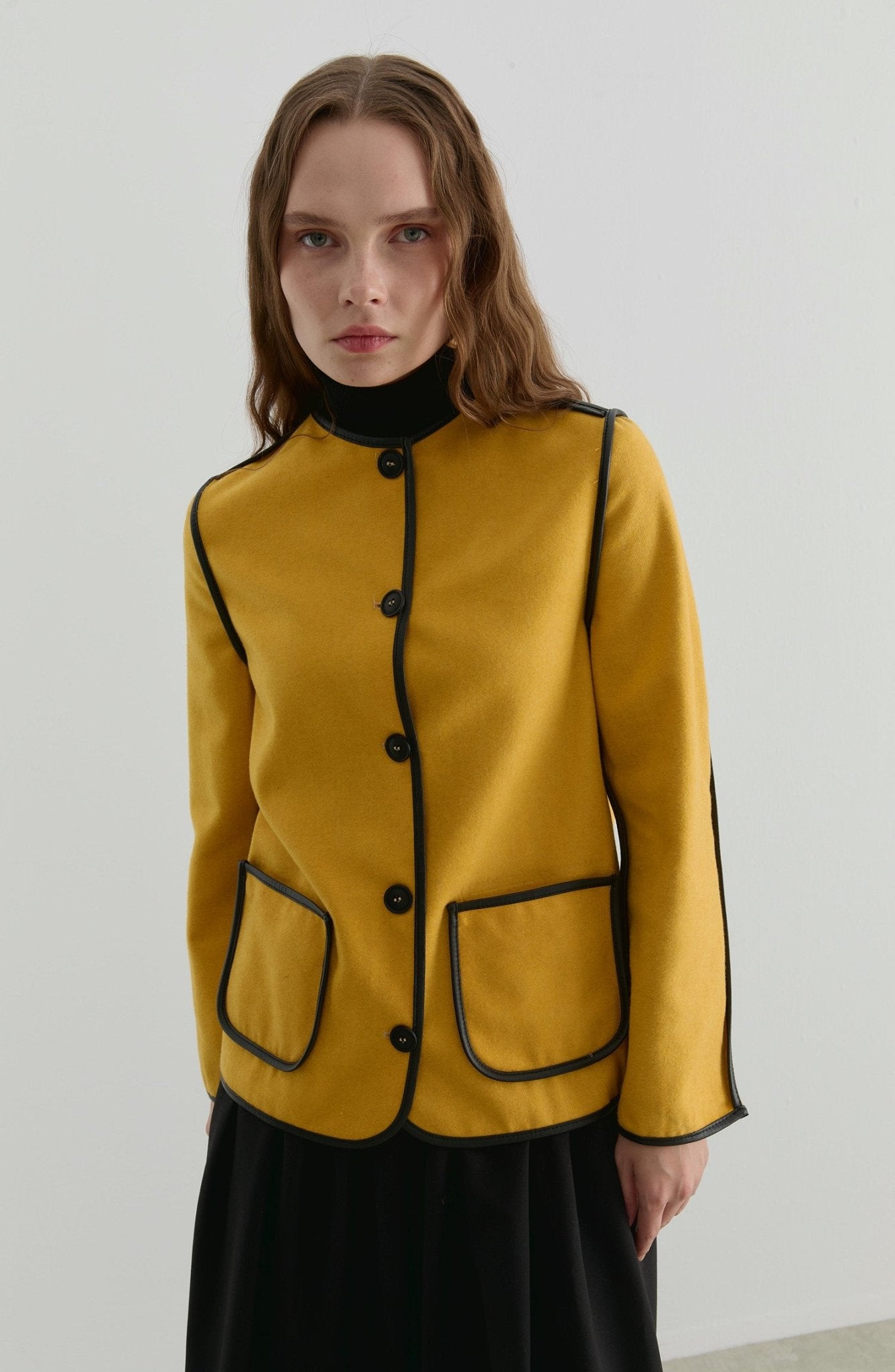 Deri Biyeli Sarı Midi Ceket - Fatma Atasoy