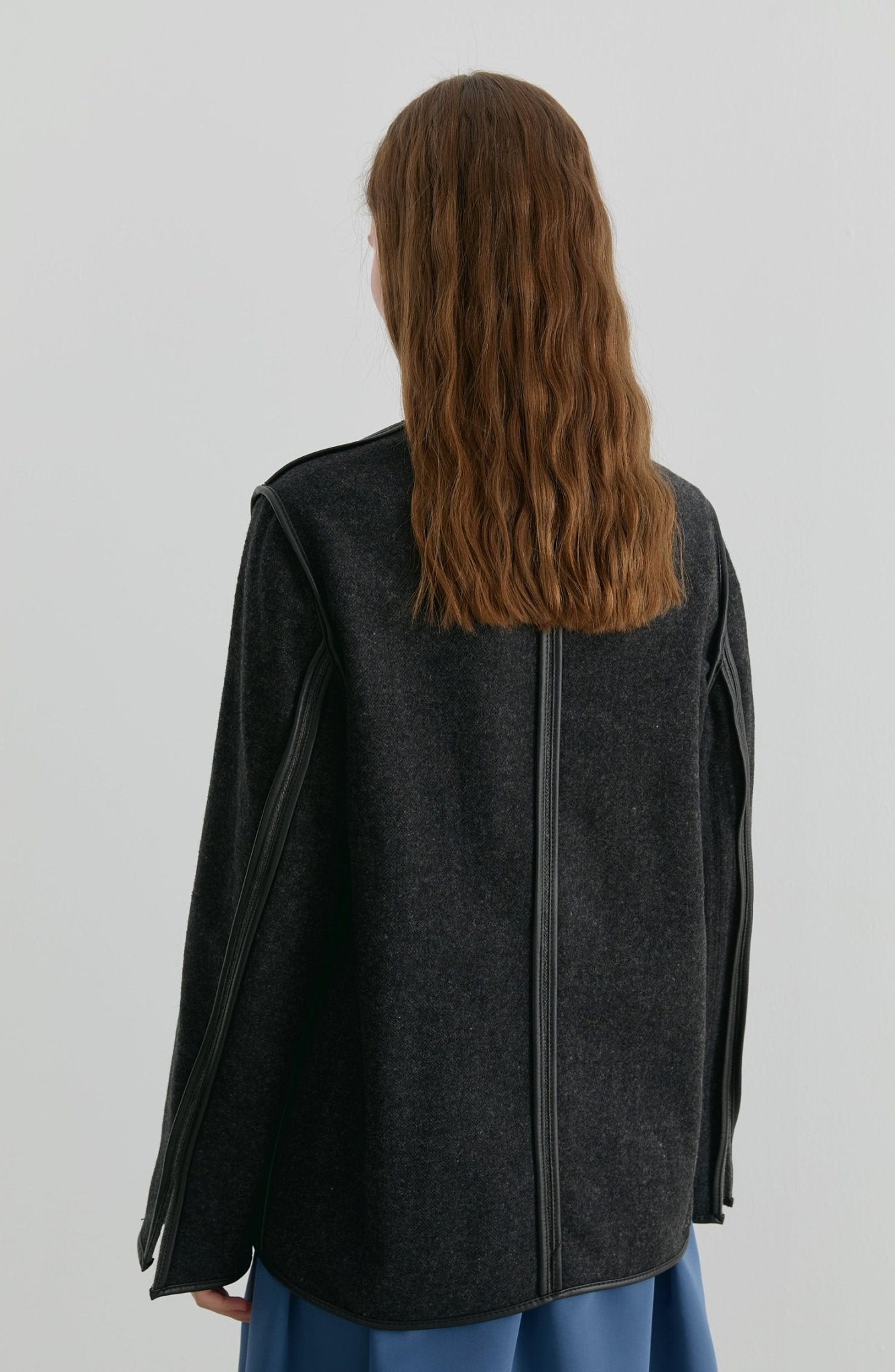 Deri Biyeli Siyah Midi Ceket - Fatma Atasoy