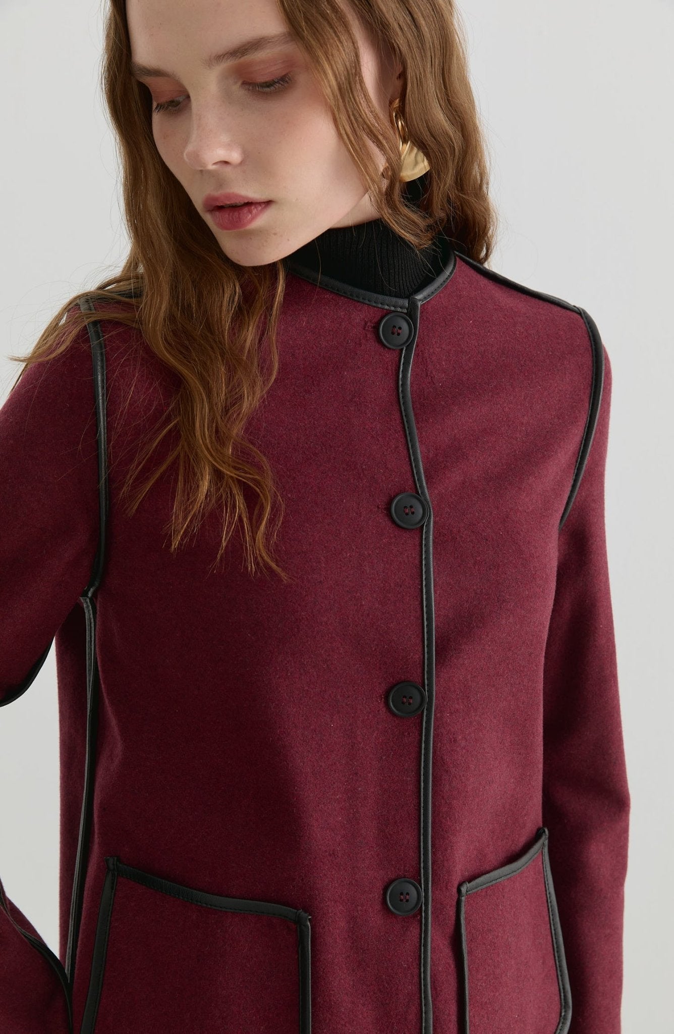 Deri Biyeli Vişne Midi Ceket - Fatma Atasoy