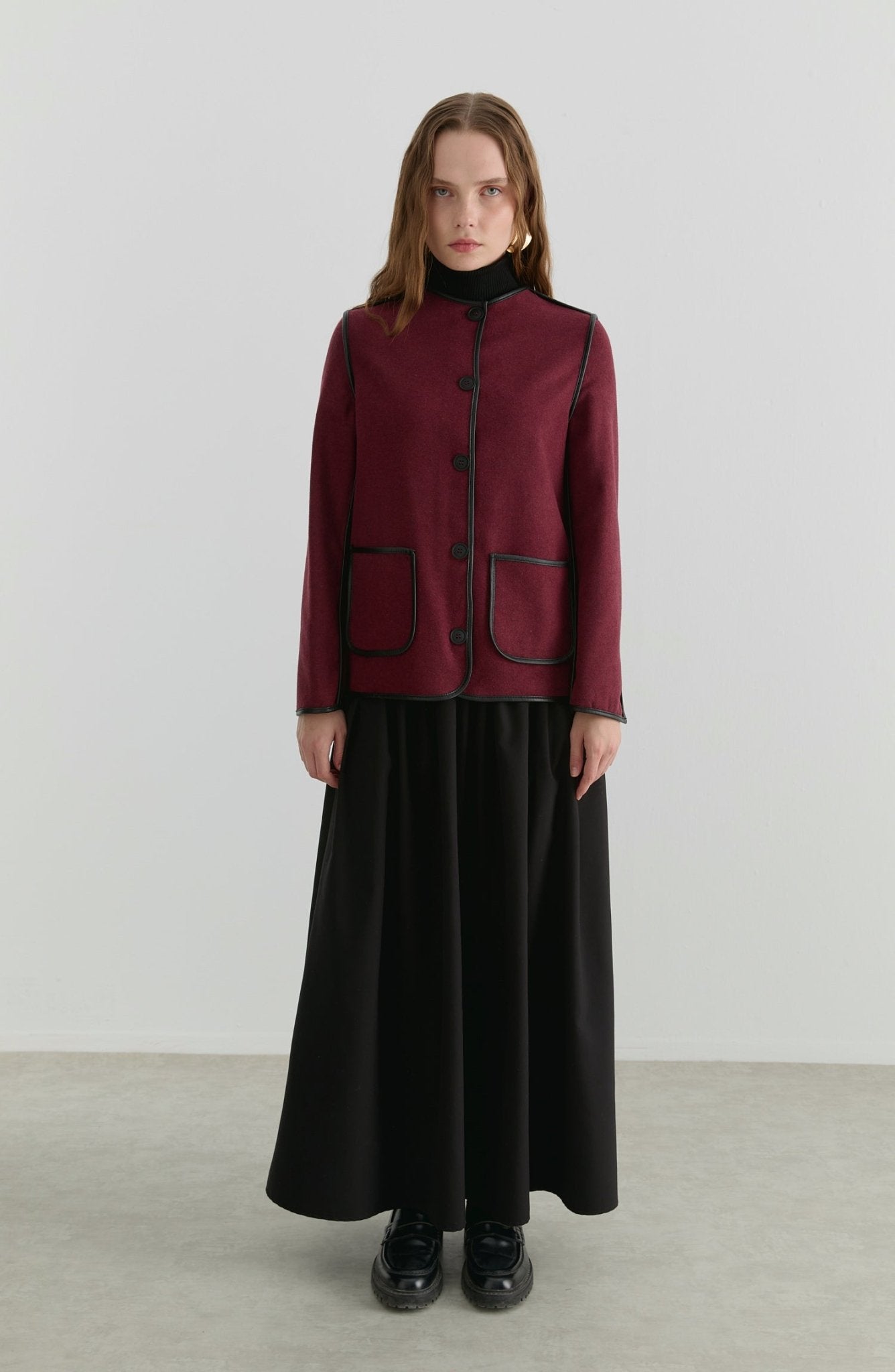 Deri Biyeli Vişne Midi Ceket - Fatma Atasoy