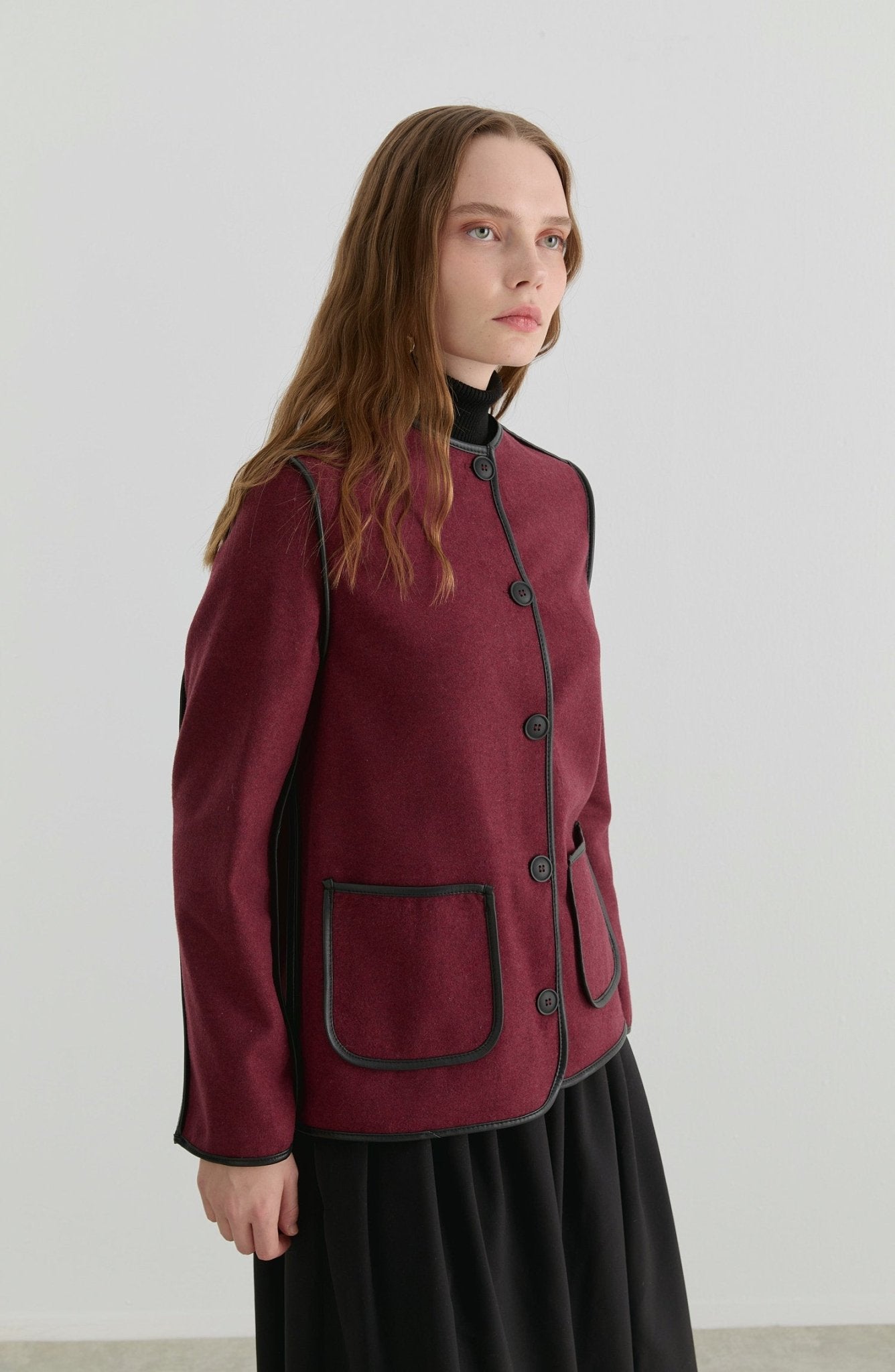 Deri Biyeli Vişne Midi Ceket - Fatma Atasoy