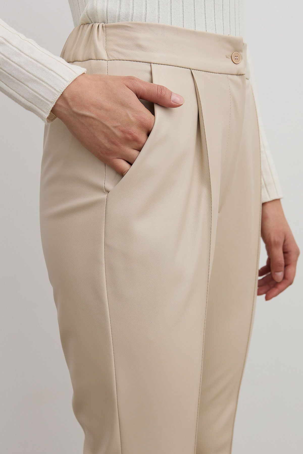 Deri Flare Pantolon Taş - Fatma Atasoy