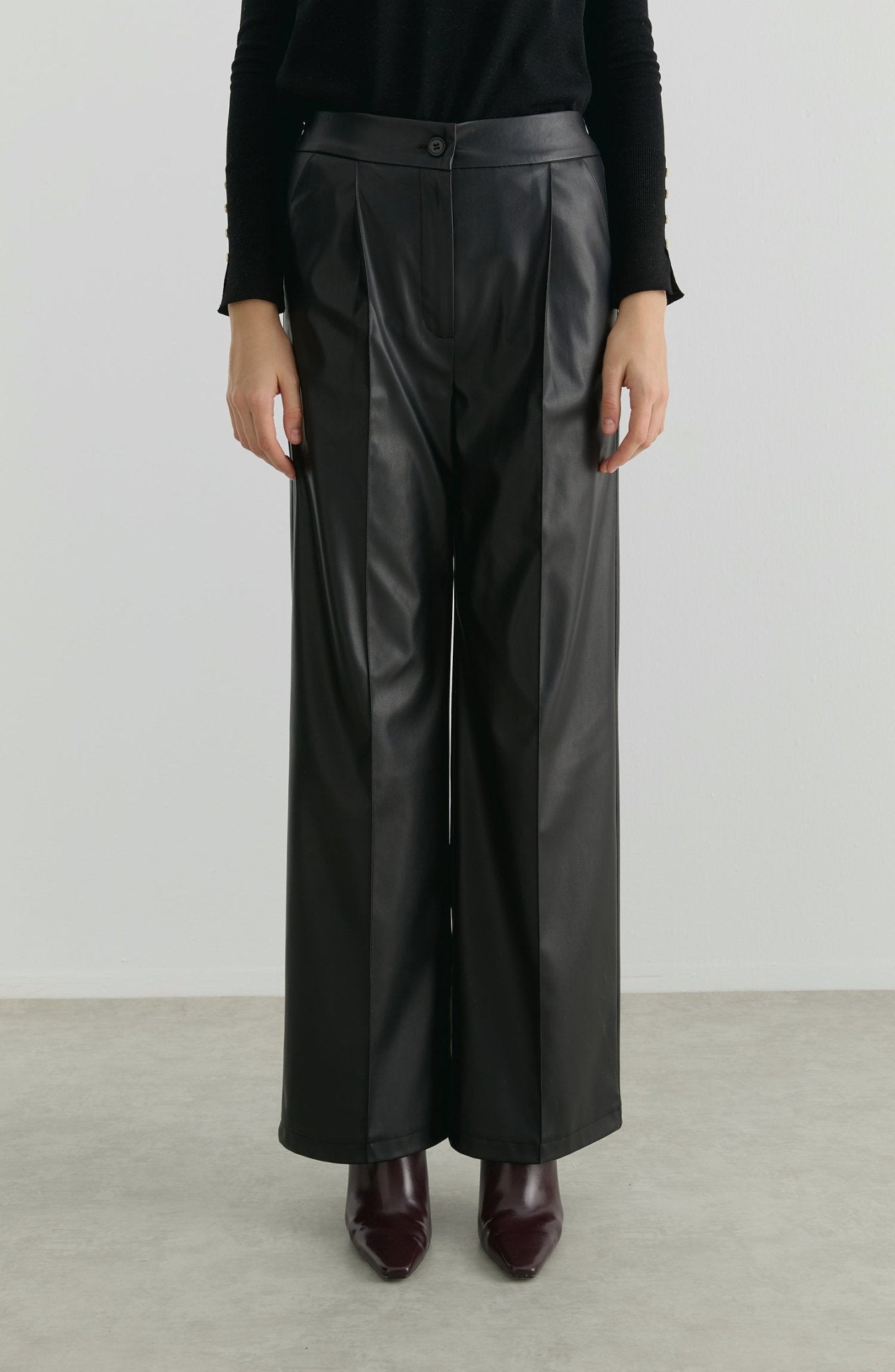 Deri Siyah Palazzo Pantolon - Fatma Atasoy