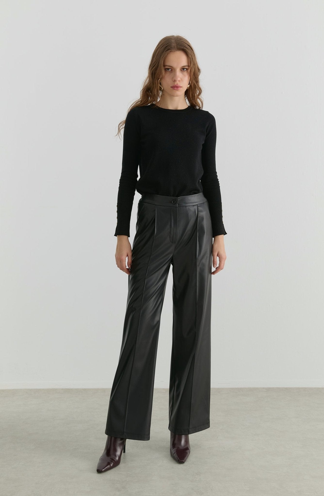 Deri Siyah Palazzo Pantolon - Fatma Atasoy