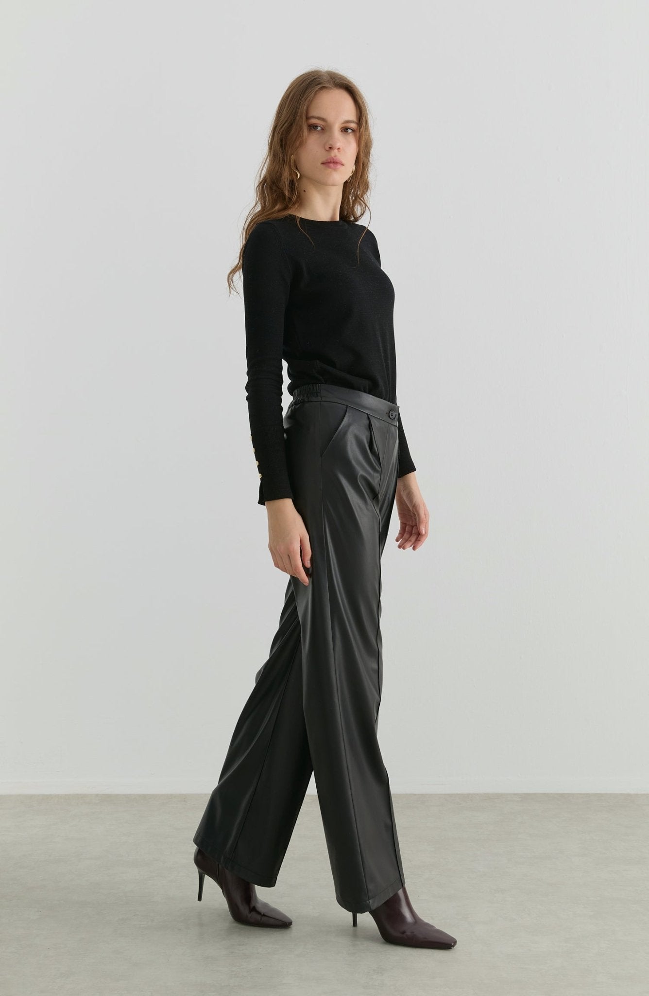 Deri Siyah Palazzo Pantolon - Fatma Atasoy