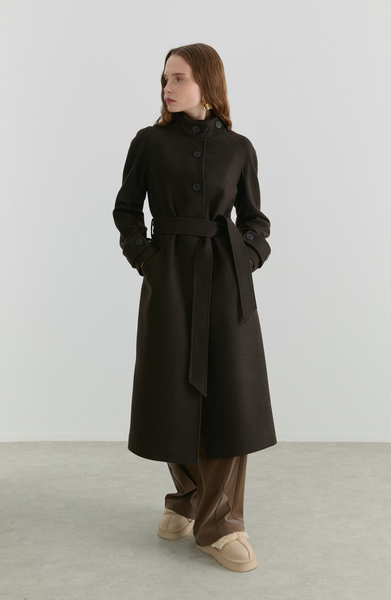 Dik Yaka Acı Kahve Kaşmir Kaban - Fatma Atasoy